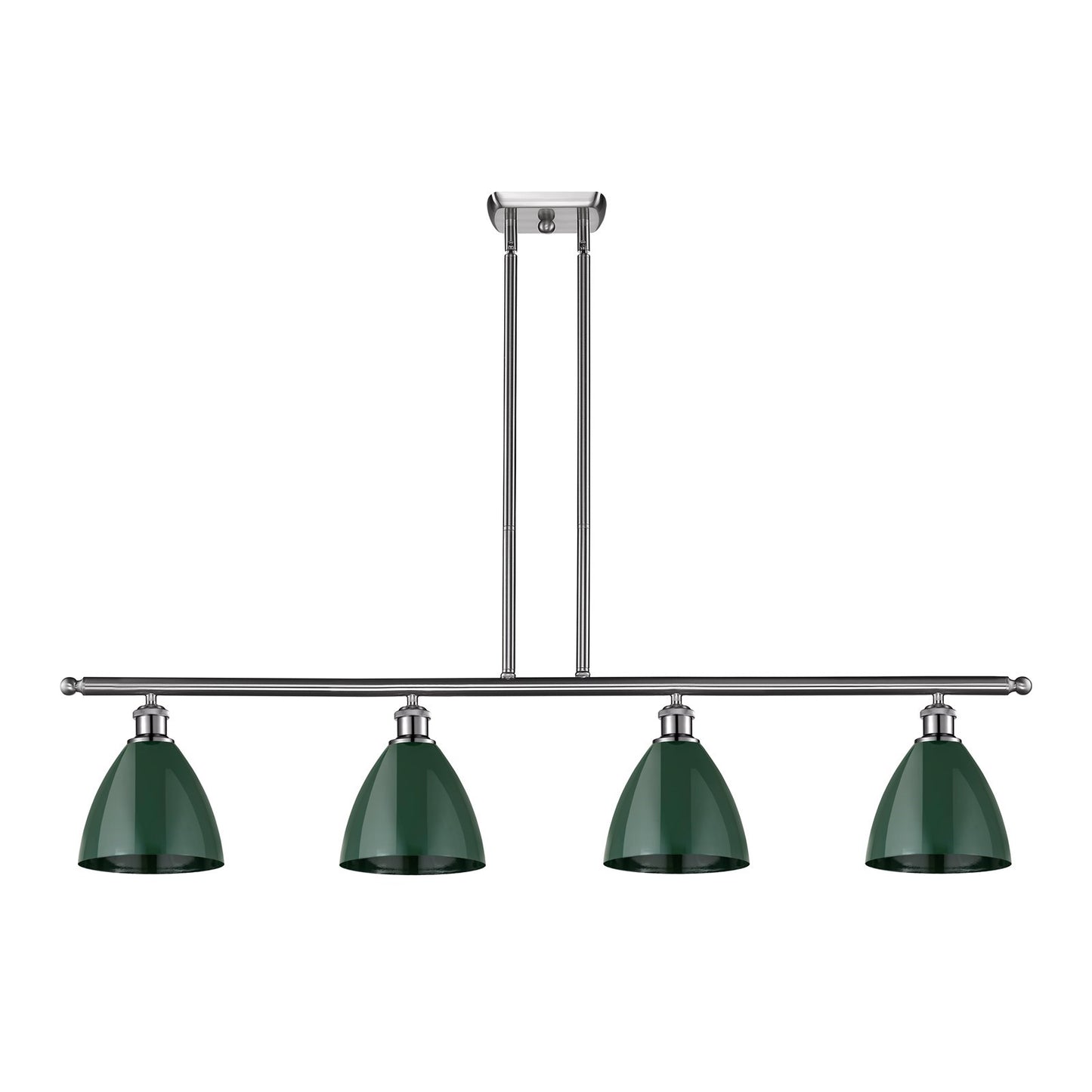 Innovations Plymouth 48in 4-Light Island Light | Industrial Farmhouse Brushed Satin Nickel and Matte Green Metal | Kitchen | Model 516-4I-SN-MBD-75-GR