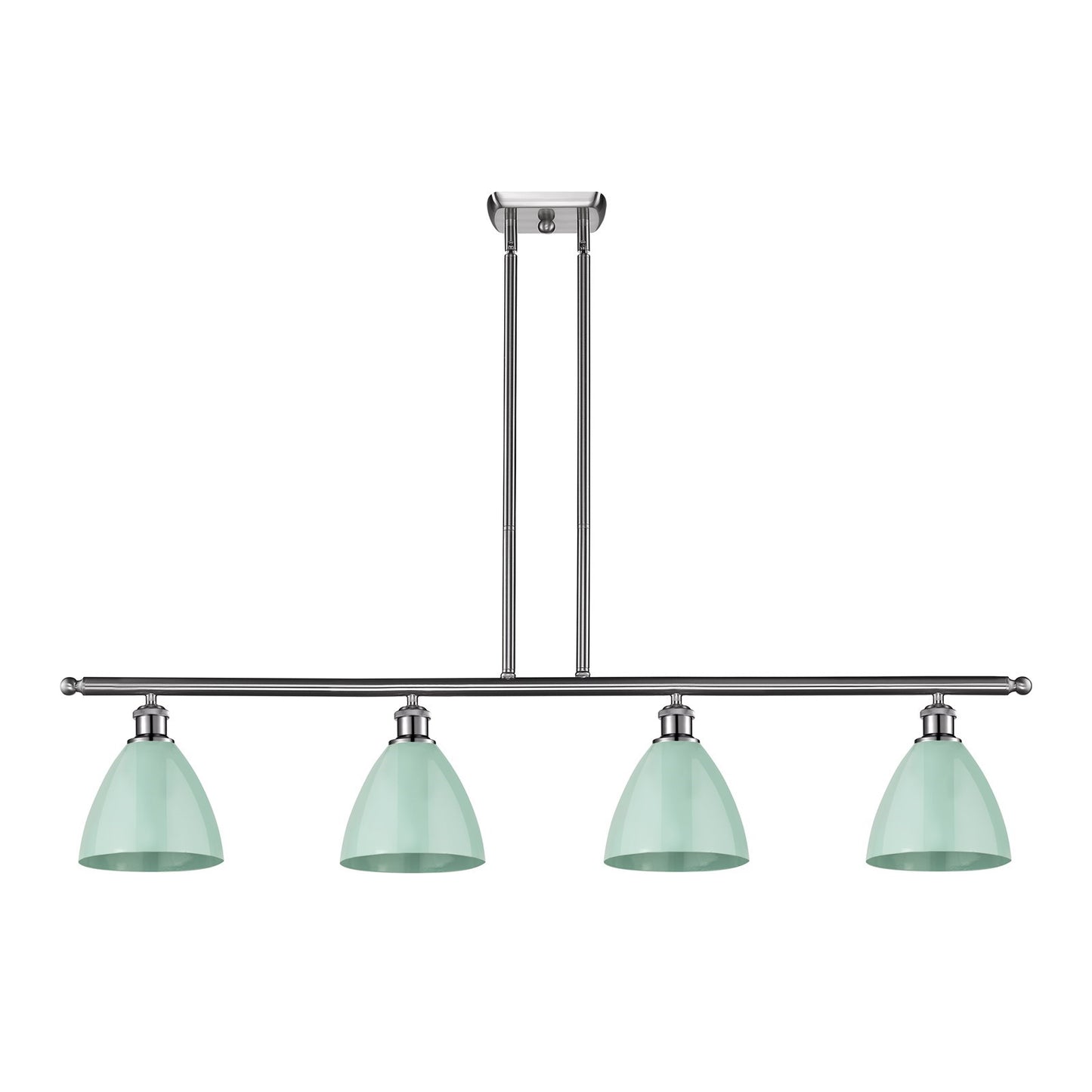 Innovations Plymouth 48in 4-Light Island Light | Industrial Farmhouse Brushed Satin Nickel and Matte Seafoam Metal | Kitchen | Model 516-4I-SN-MBD-75-SF