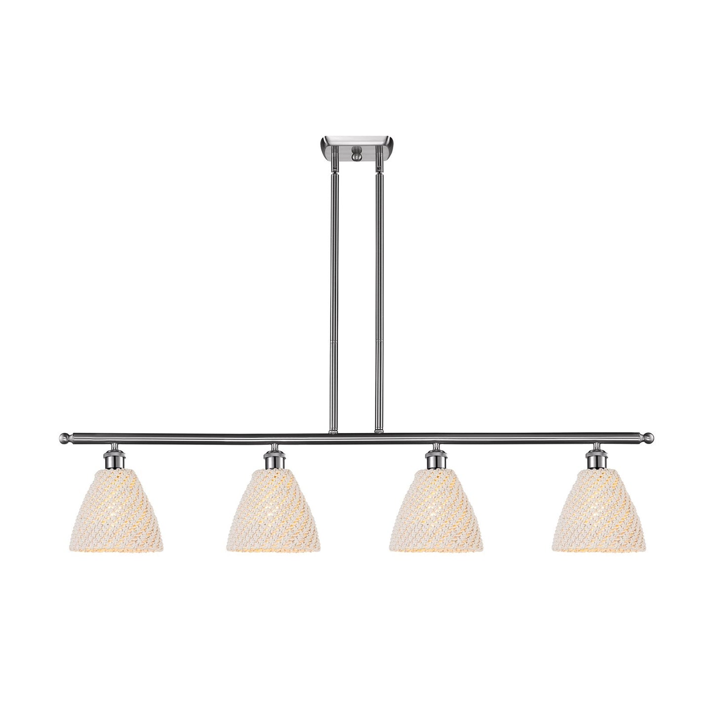 Innovations Bristol Natural 48in 4-Light Island Light | Farmhouse Brushed Satin Nickel and Natural Fiber Dome Shade | Kitchen | Model 516-4I-SN-NBD-75-NAT