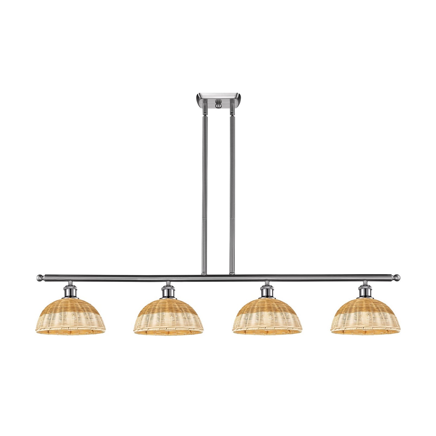 Innovations Bristol Natural II 48in 4-Light Island Light | Industrial Brushed Satin Nickel and Natural Fiber Dome Shade | Model 516-4I-SN-NBD2-9-NAT
