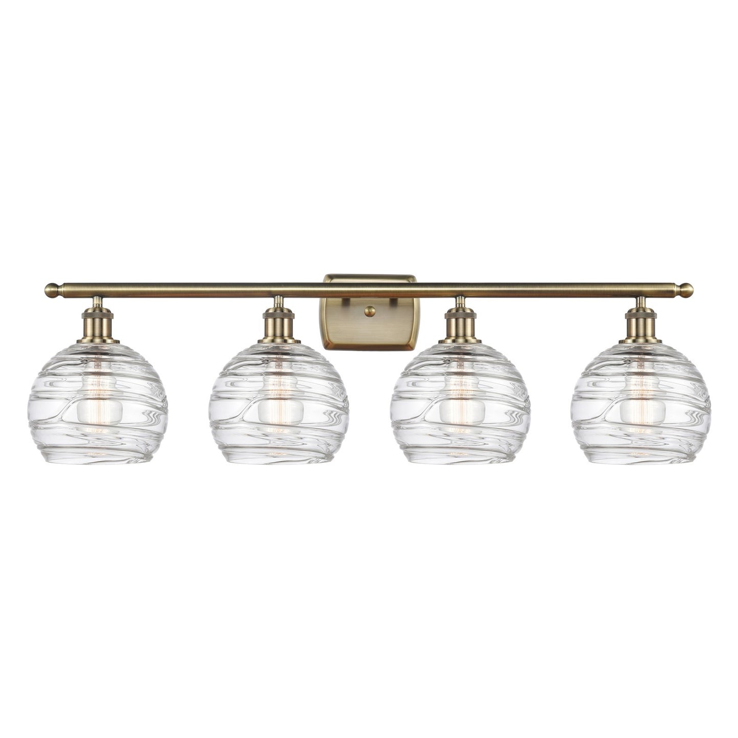 Innovations Athens Deco Swirl 38in 4-Light Bath Vanity Light | Industrial Antique Brass Steel and Clear Deco Swirl Glass | Model 516-4W-AB-G1213-8CL