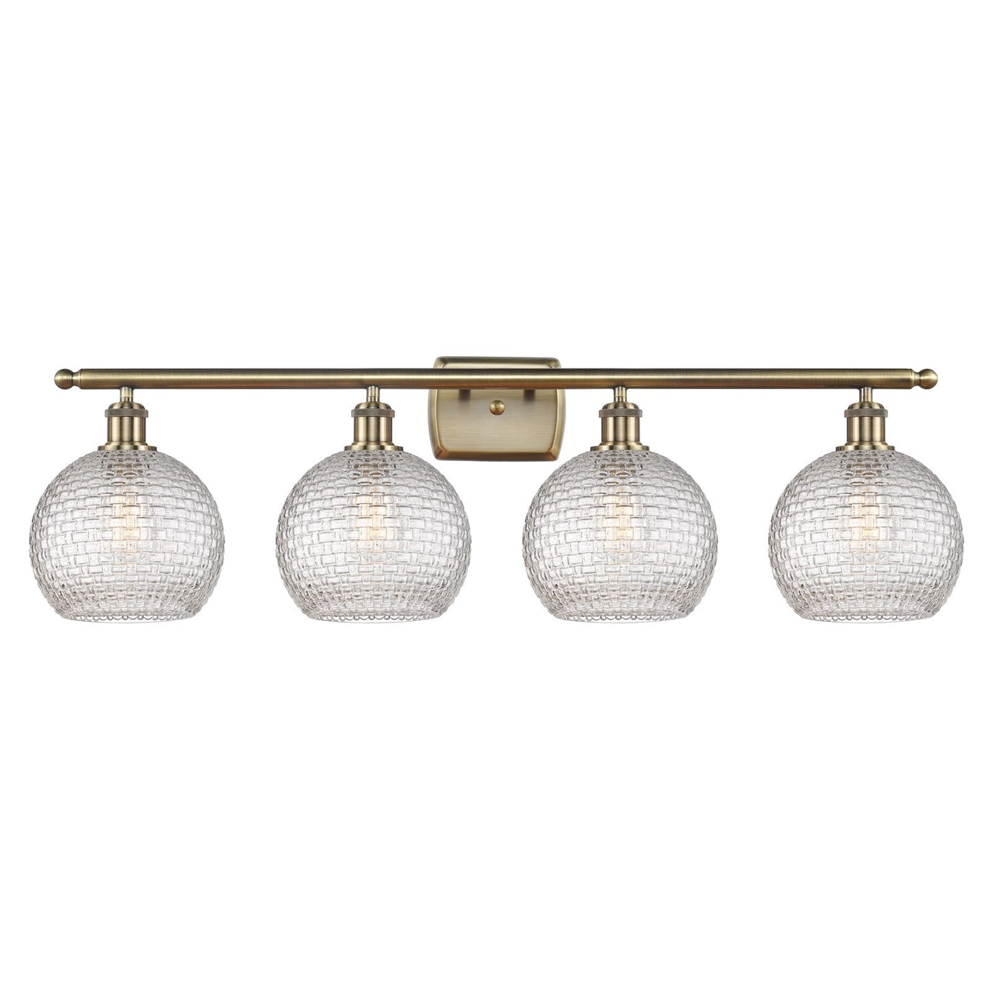 Innovations Athens 38in 4-Light Bath Vanity Light | Modern Farmhouse Antique Brass Steel and Clear Basket Weave Glass | Model 516-4W-AB-G122C-8CL