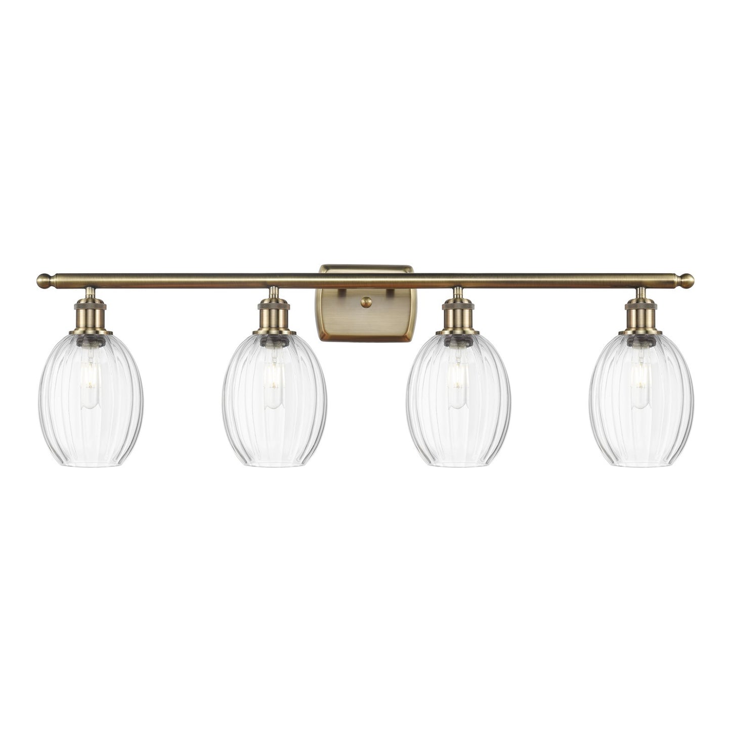Innovations Preston Bulb 36in 4-Light Bath Vanity Light | Industrial Antique Brass and Clear Glass | Bathroom Vanity | 36.25 x | Model 516-4W-AB-G459-6CL