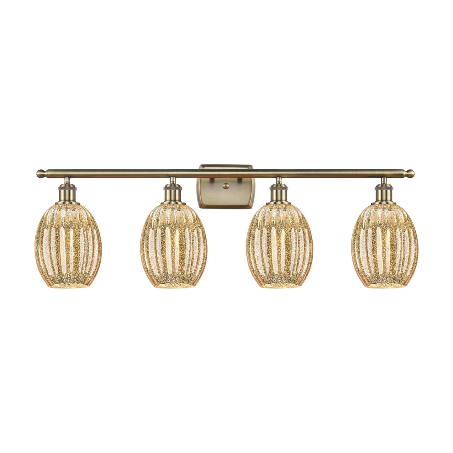 Innovations Preston Bulb 36in 4-Light Bath Vanity Light | Industrial Antique Brass Steel and Mercury Glass | Bathroom Vanity | Model 516-4W-AB-G459-6ME