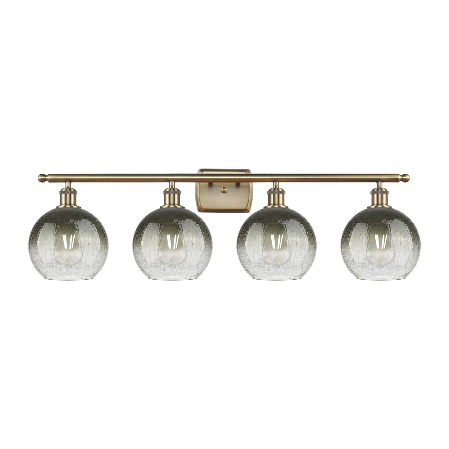 Innovations Brookhaven Globe 38in 4-Light Bath Vanity Light | Industrial Antique Brass Steel and Slate Glass | Damp-Rated | Model 516-4W-AB-G483-8SL