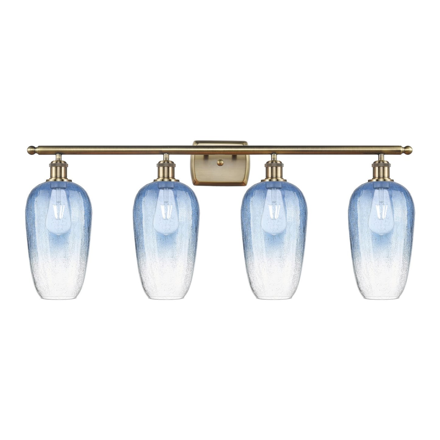 Innovations Brookhaven Flute 37in 4-Light Bath Vanity | Industrial Modern Antique Brass Steel and Sapphire Blue Glass | Model 516-4W-AB-G484-7SB