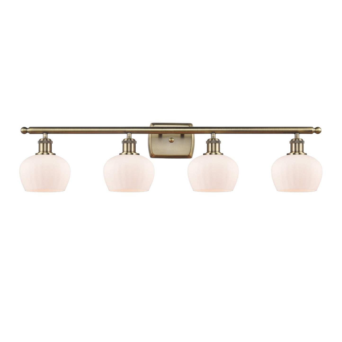 Innovations Fenton 36.5in 4-Light Bath Vanity Light | Industrial Antique Brass Steel and Matte White Ribbed Glass | Bathroom Vanity | Model 516-4W-AB-G91