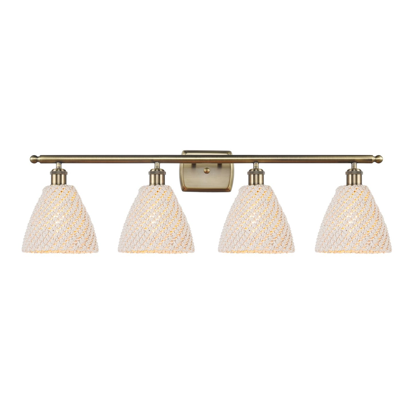 Innovations Bristol Natural 38in 4-Light Bath Vanity Light | Industrial Antique Brass Steel and Natural Fiber Shade | Model 516-4W-AB-NBD-75-NAT