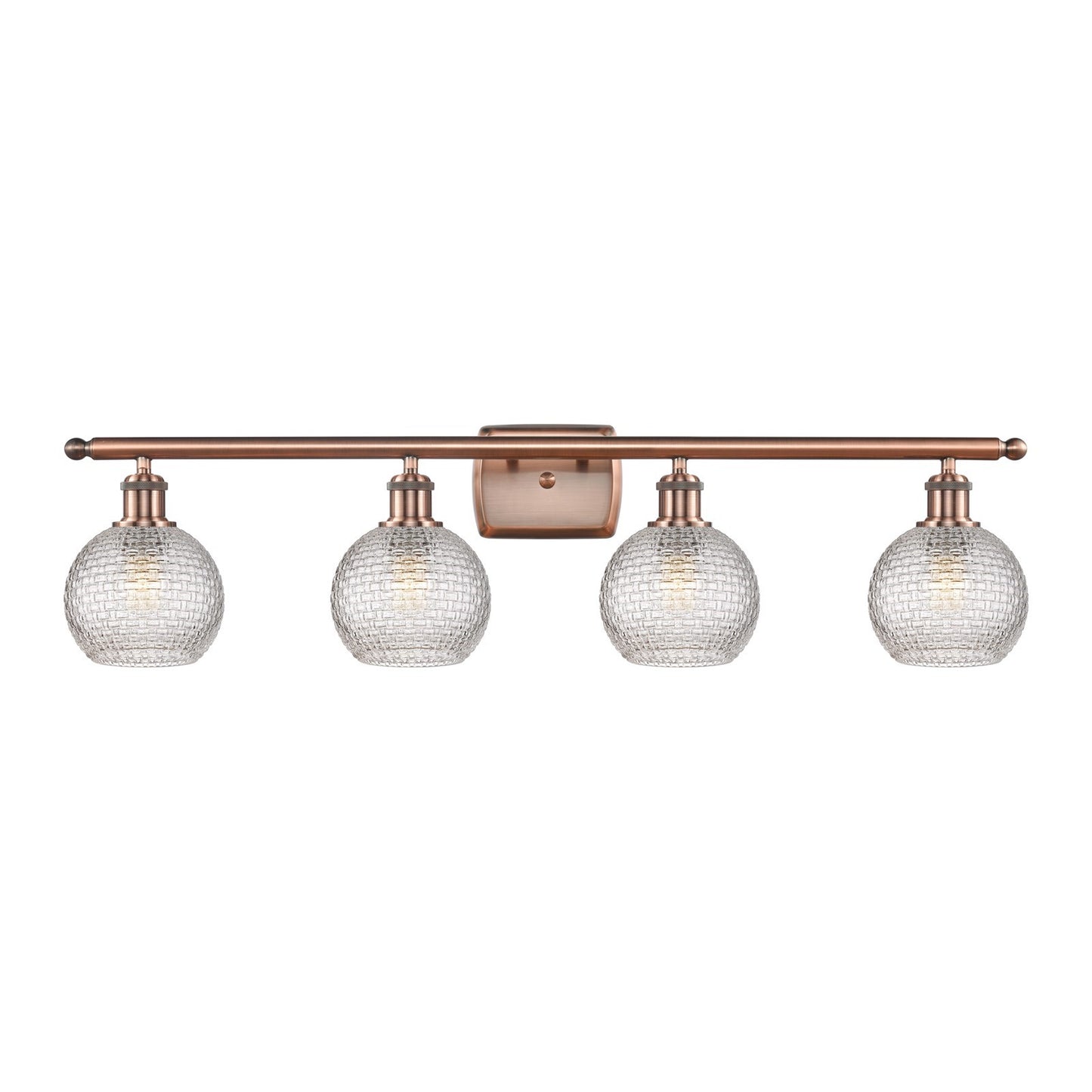 Innovations Athens 36in 4-Light Bath Vanity Light | Modern Farmhouse Antique Copper Steel and Clear Basket Weave Glass | Model 516-4W-AC-G122C-6CL