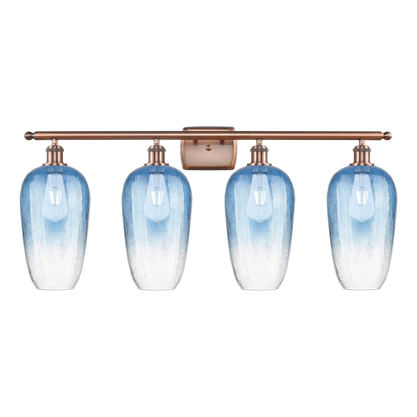 Innovations Brookhaven Flute 37in 4-Light Bath Vanity | Industrial Modern Contempo Antique Copper Steel and Sapphire Blue Glass | Model 516-4W-AC-G484-7SB