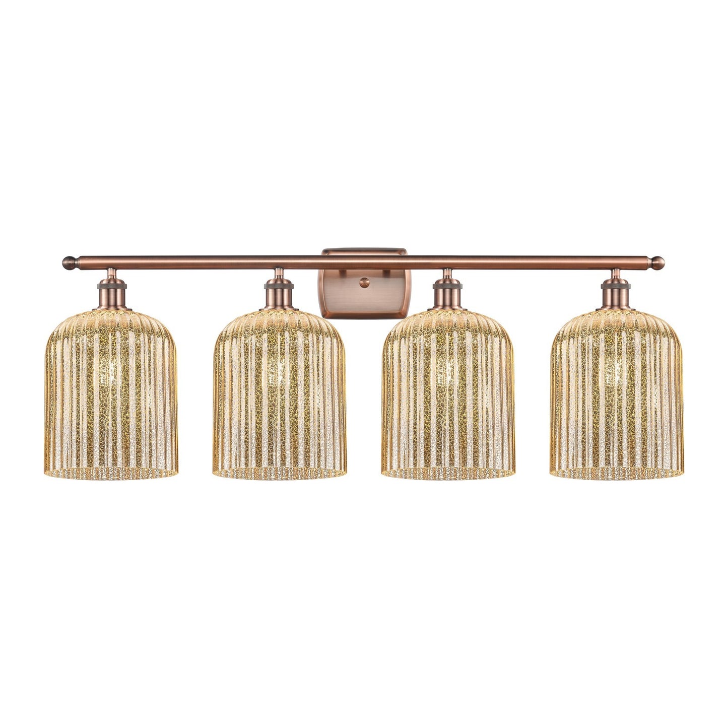 Innovations Bridal Veil 35in 4-Light Bath Vanity Light | Art Nouveau Industrial Antique Copper and Mercury Ribbed Glass | Model 516-4W-AC-G559-8ME
