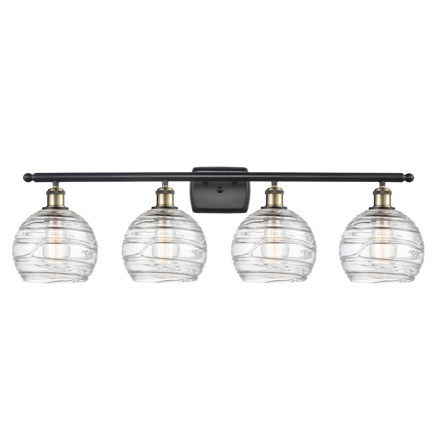 Innovations Athens Deco Swirl 38in 4-Light Bath Vanity Light | Industrial Black Antique Brass and Clear Glass | Bathroom | Model 516-4W-BAB-G1213-8CL