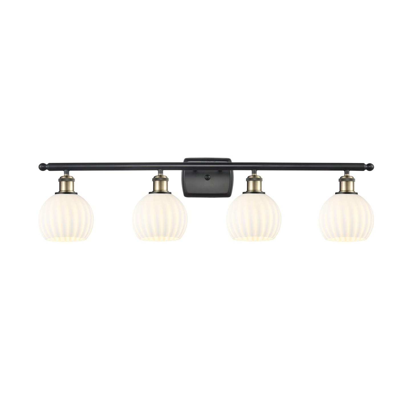 Innovations Lighting Ballston 36in 4-Light Bath Vanity Light | Industrial Black Antique Brass and White Venetian Glass | Model 516-4W-BAB-G1217-6WV