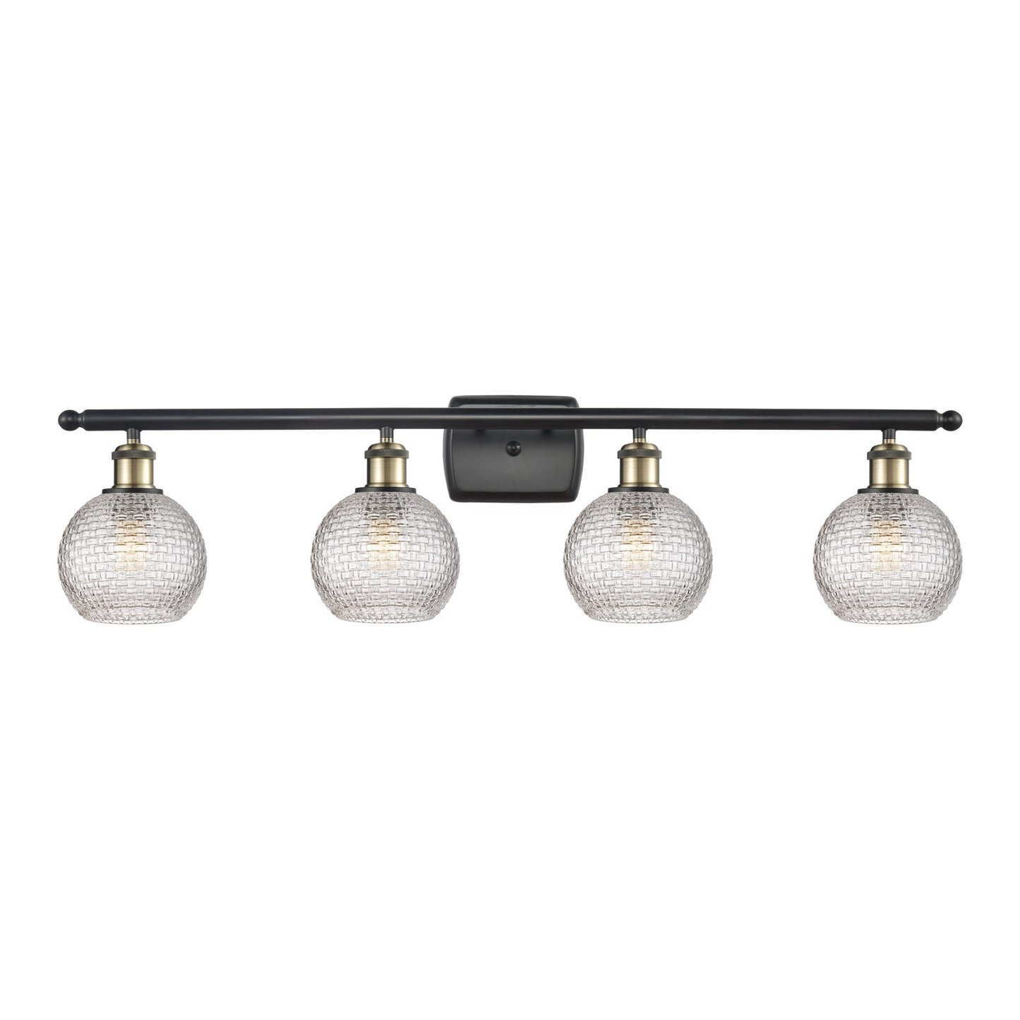 Innovations Athens 36in 4-Light Bath Vanity Light | Modern Contempo Farmhouse Black Antique Brass and Clear Basket Weave | Model 516-4W-BAB-G122C-6CL