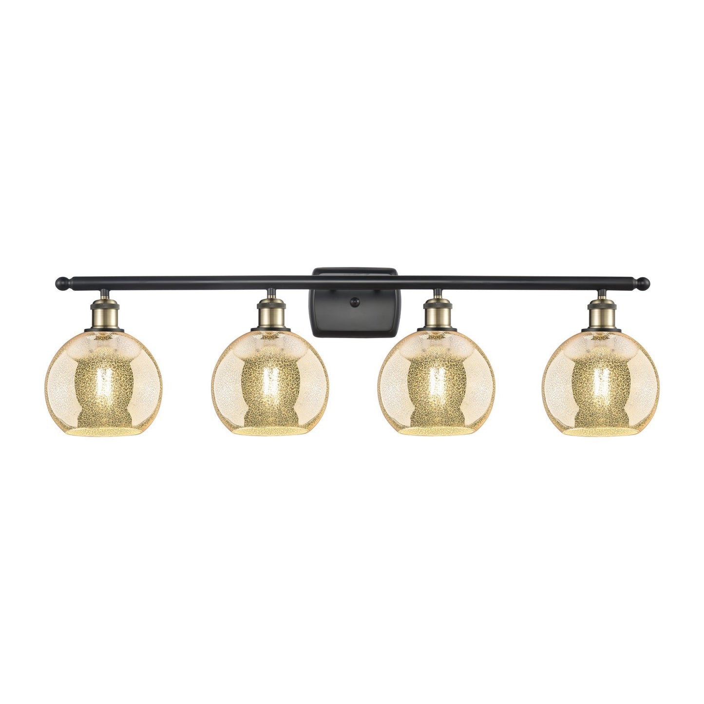 Innovations Athens 38in 4-Light Bath Vanity | Industrial Black Antique Brass and Mercury Glass | Bathroom Vanity Light | 38 x 11 | Model 516-4W-BAB-G128-8