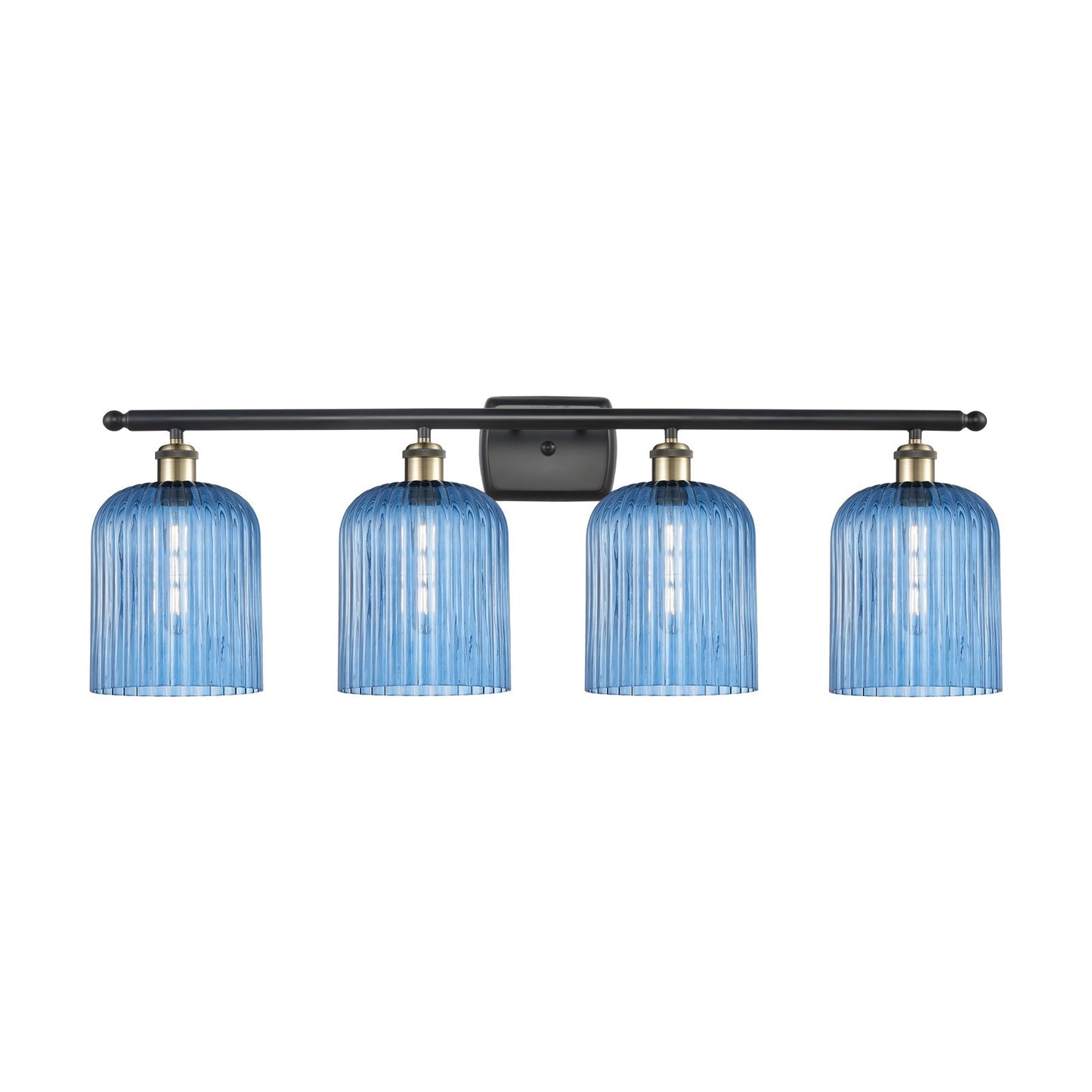 Innovations Bridal Veil 35in 4-Light Bath Vanity Light | Art Nouveau Black Antique Brass and Princess Blue Glass | Bathroom | Model 516-4W-BAB-G559-8BL