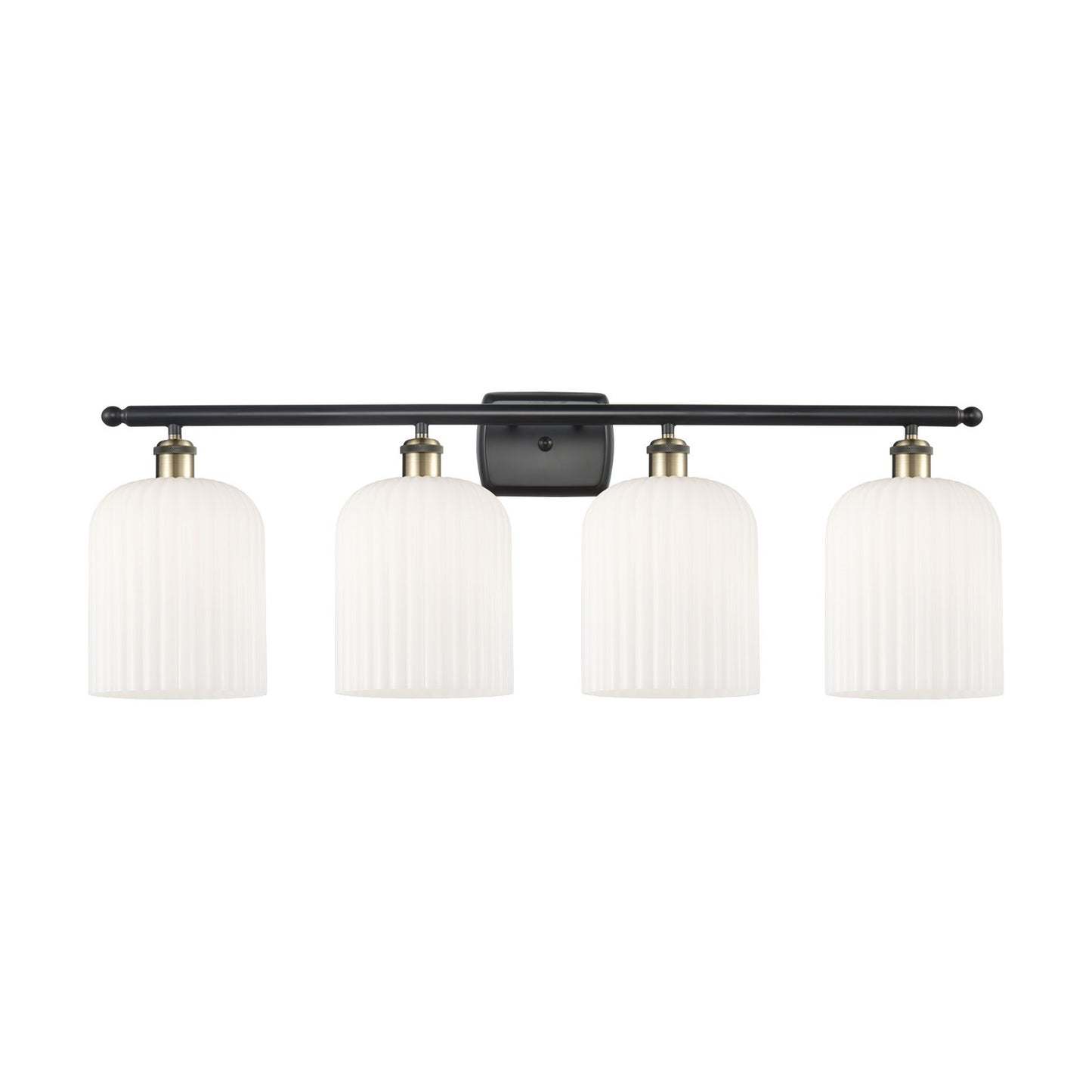 Innovations Bridal Veil 35in 4-Light Bath Vanity Light | Art Nouveau Industrial Black Antique Brass and Gloss White Ribbed | Model 516-4W-BAB-G559-8GWH