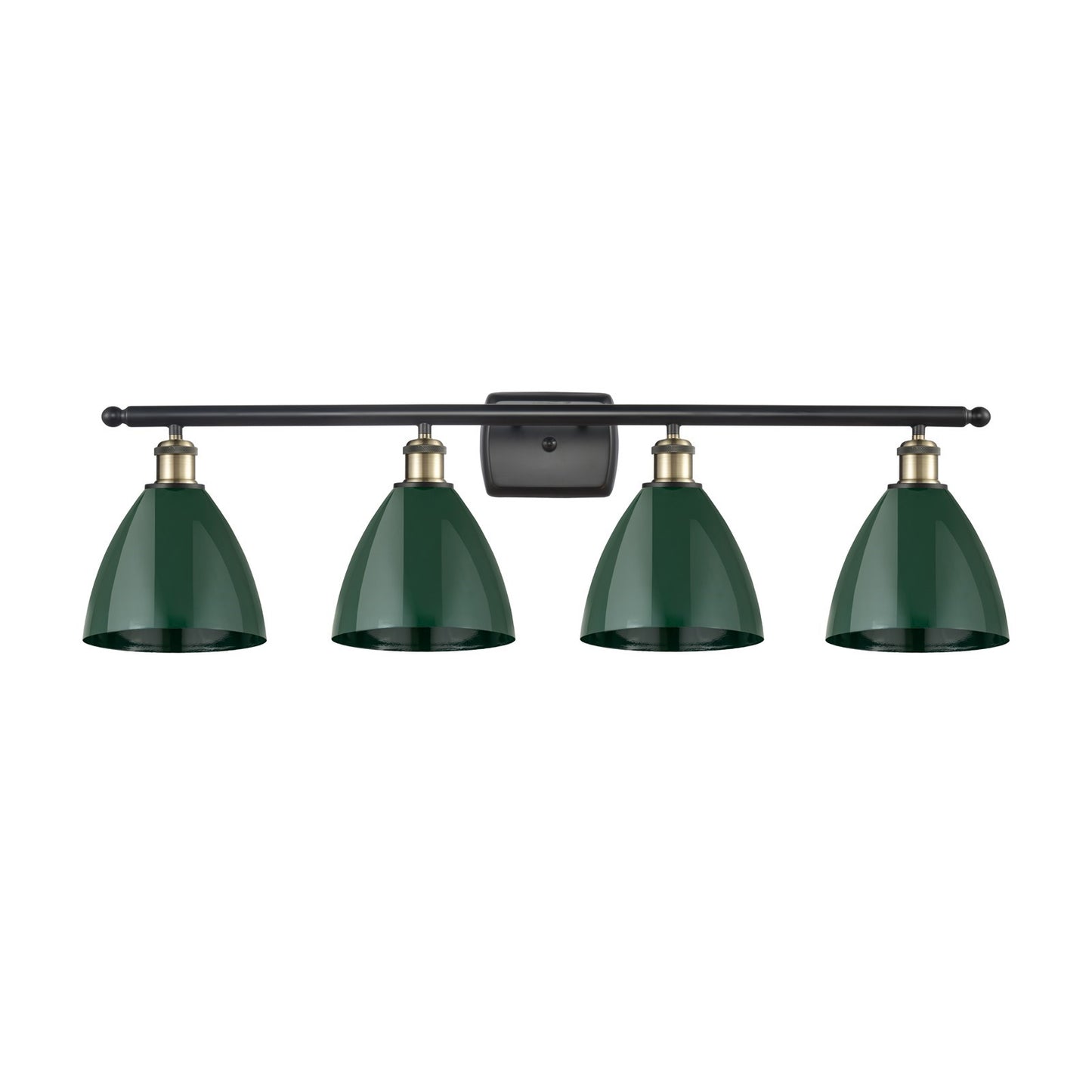 Innovations Plymouth 38in 4-Light Bath Vanity Light | Industrial Black Antique Brass and Matte Green Metal Shade | Bathroom | Model 516-4W-BAB-MBD-75-GR