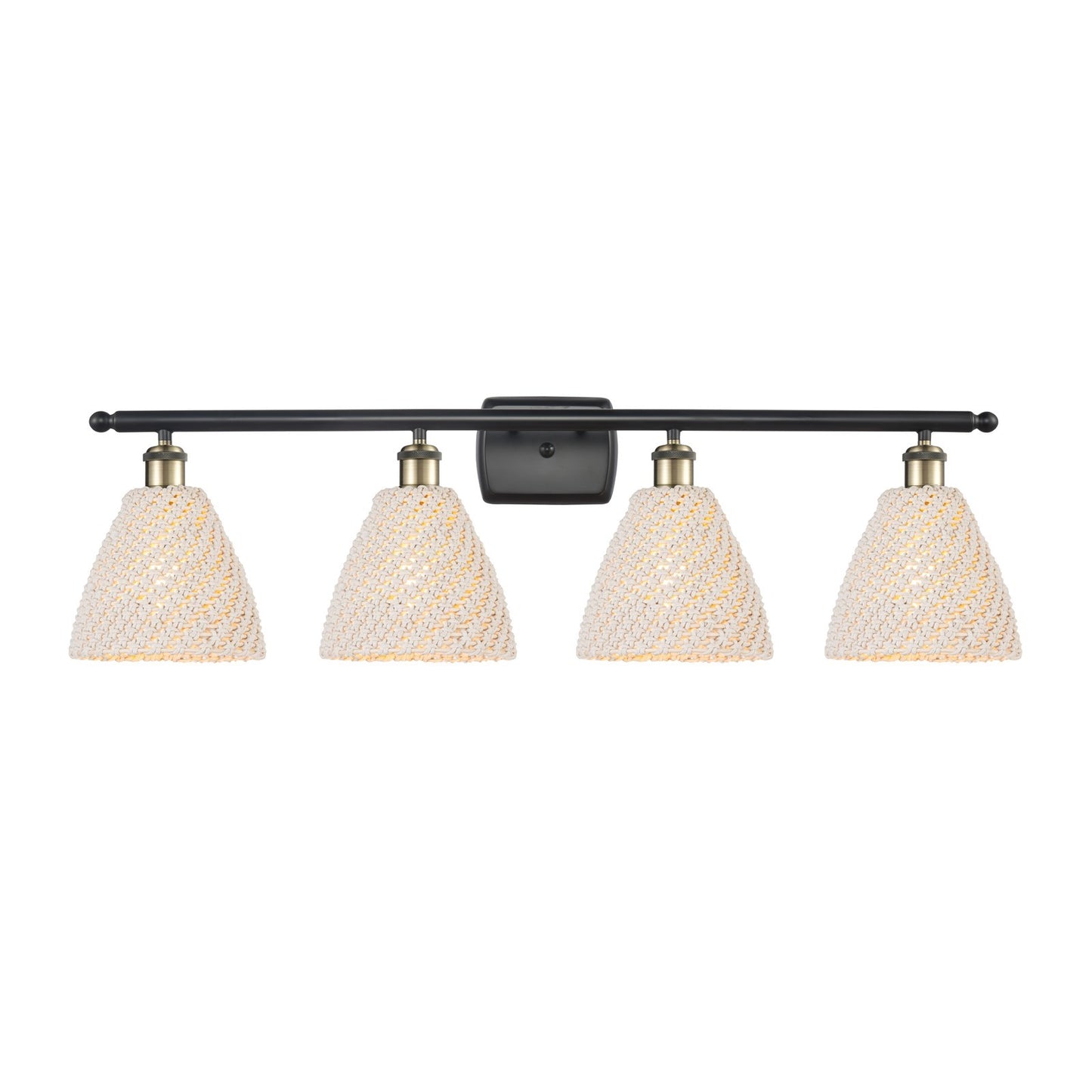 Innovations Bristol Natural 38in 4-Light Bath Vanity Light | Industrial Black Antique Brass and Natural Fiber Shade | Damp | Model 516-4W-BAB-NBD-75-NAT