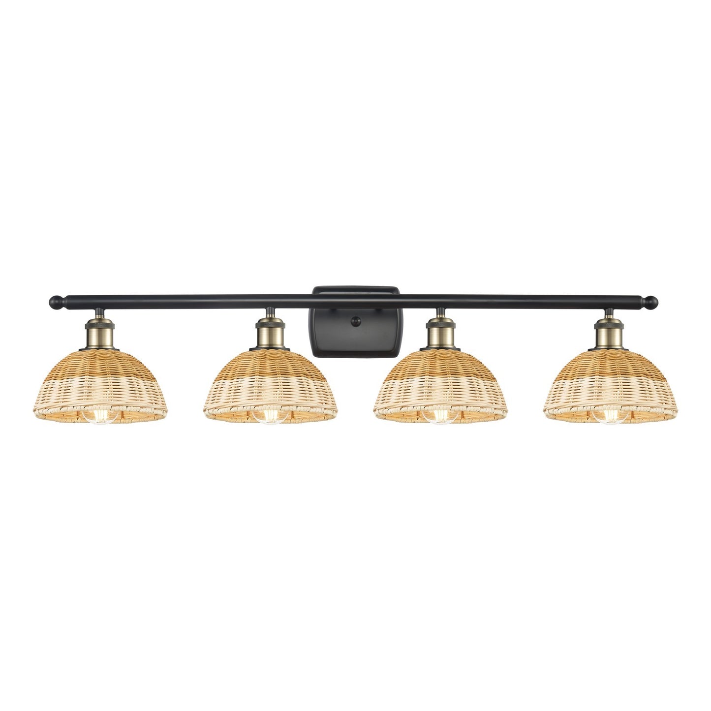 Innovations Bristol Natural II 38in 4-Light Bath Vanity Light | Industrial Black Antique Brass Steel and Natural Fiber | Model 516-4W-BAB-NBD2-75-NAT