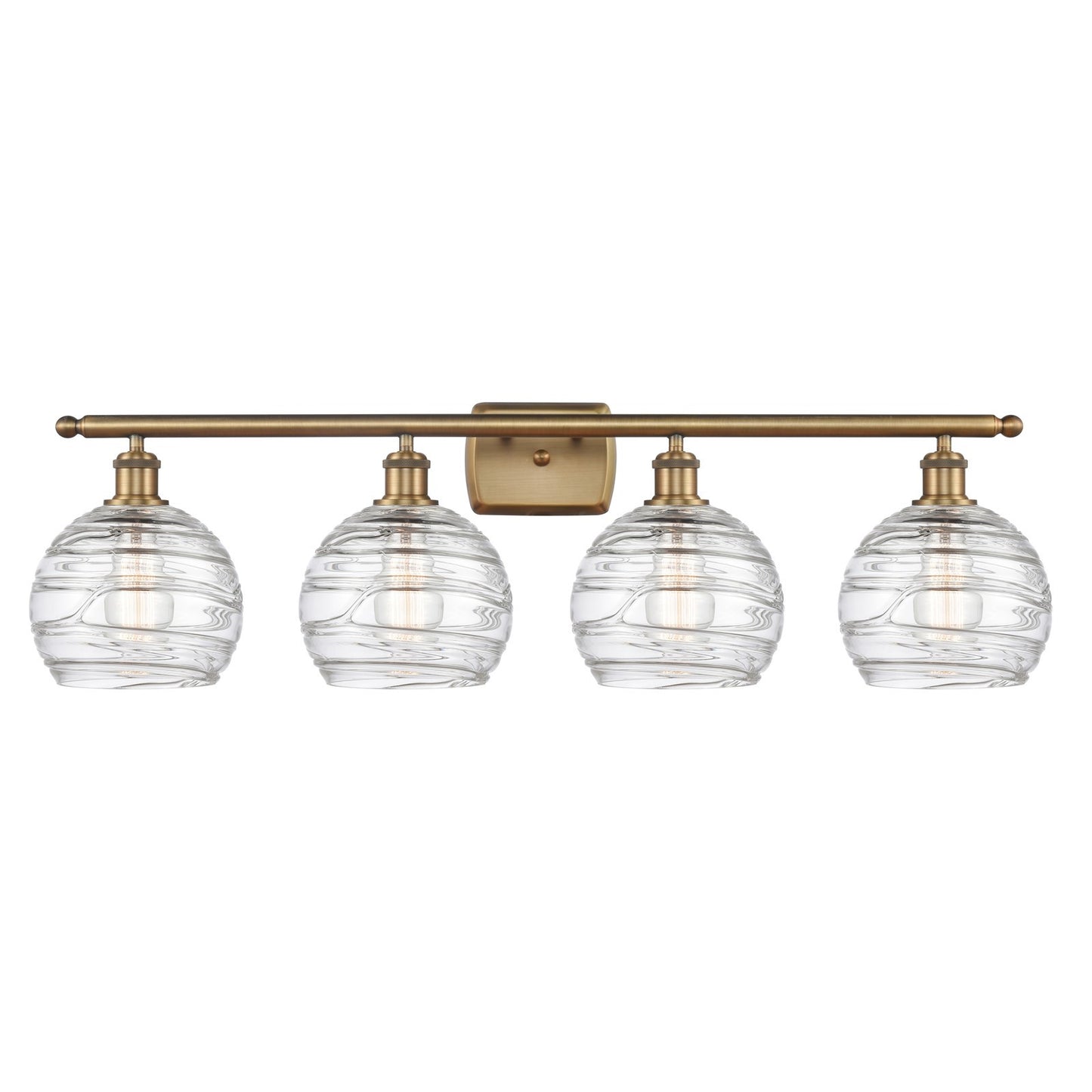 Innovations Athens Deco Swirl 38in 4-Light Bath Vanity Light | Industrial Brushed Brass and Clear Deco Swirl Glass | Bathroom | Model 516-4W-BB-G1213-8CL