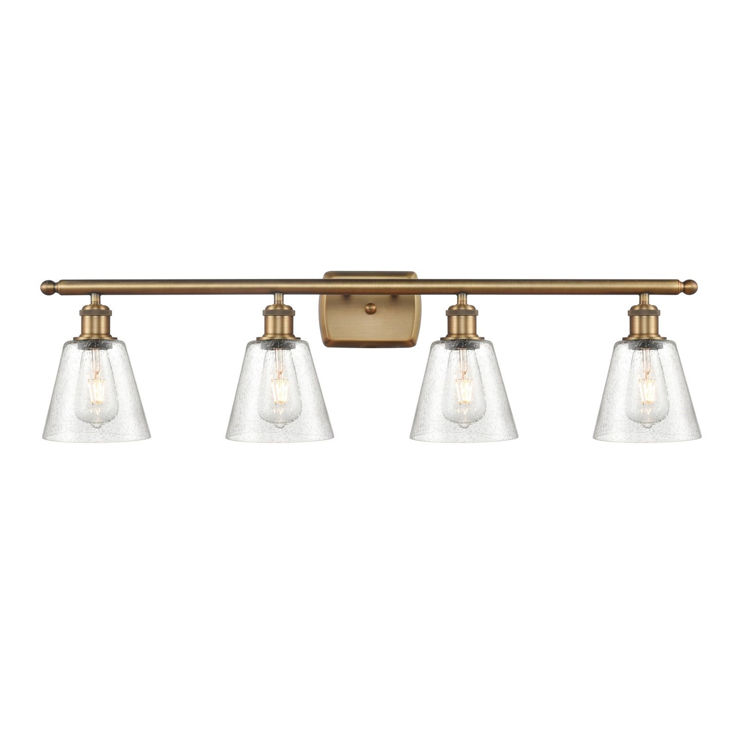 Innovations Caton 36in 4-Light Bath Vanity Light | Art Nouveau Brushed Brass Steel and Frosted Glass | Bathroom Vanity | 36 x 7.12 | Model 516-4W-BB-G454