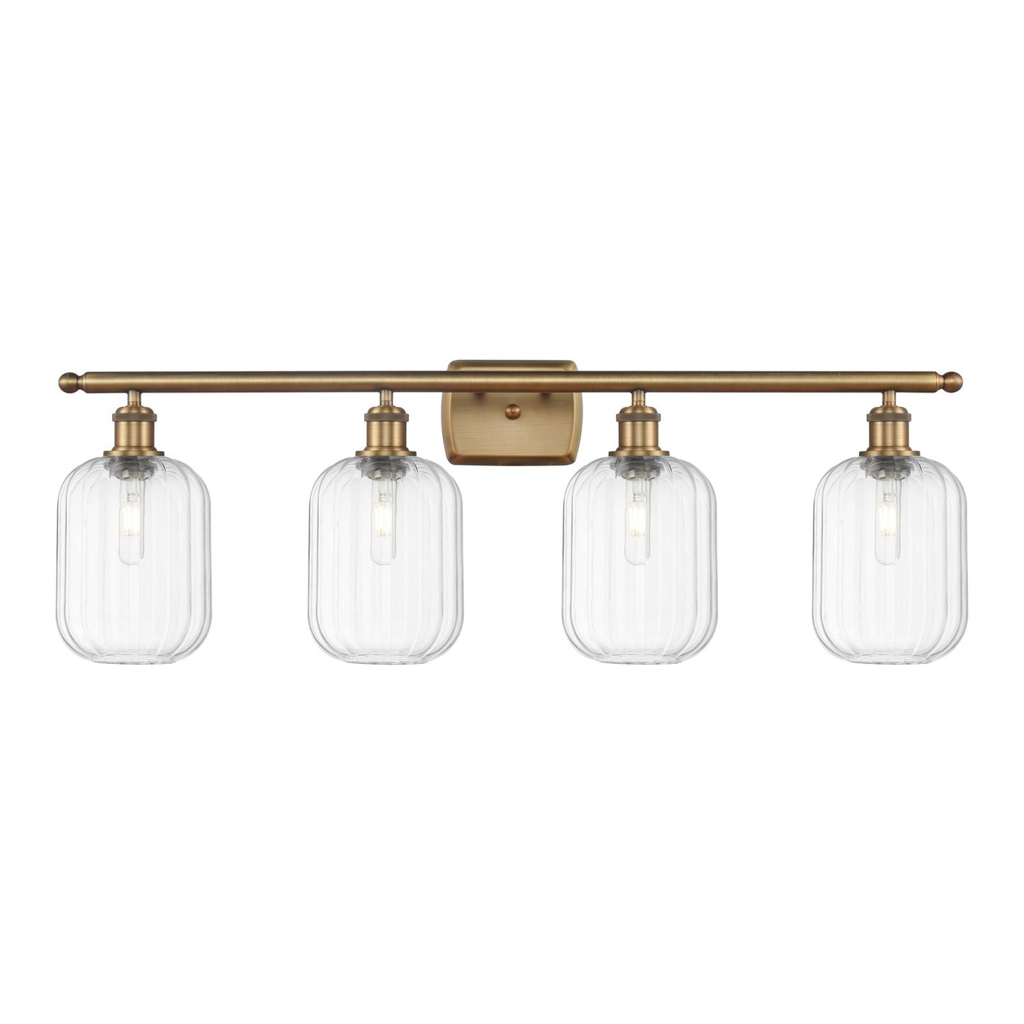 Innovations Preston Cylinder 37in 4-Light Bath Vanity | Industrial Brushed Brass Steel and Clear Glass | Bathroom Vanity | Model 516-4W-BB-G460-7CL
