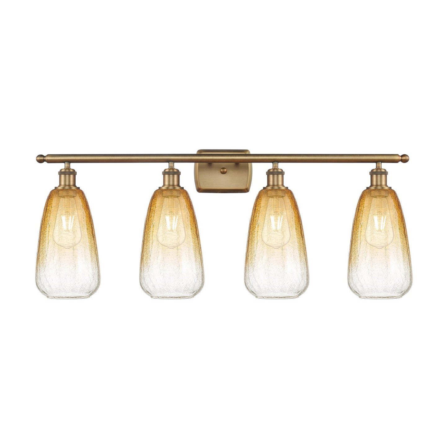 Innovations Brookhaven Almond 36in 4-Light Bath Vanity Light | Industrial Brushed Brass and Amber Glass | Damp-Rated Bathroom | Model 516-4W-BB-G480-6AM