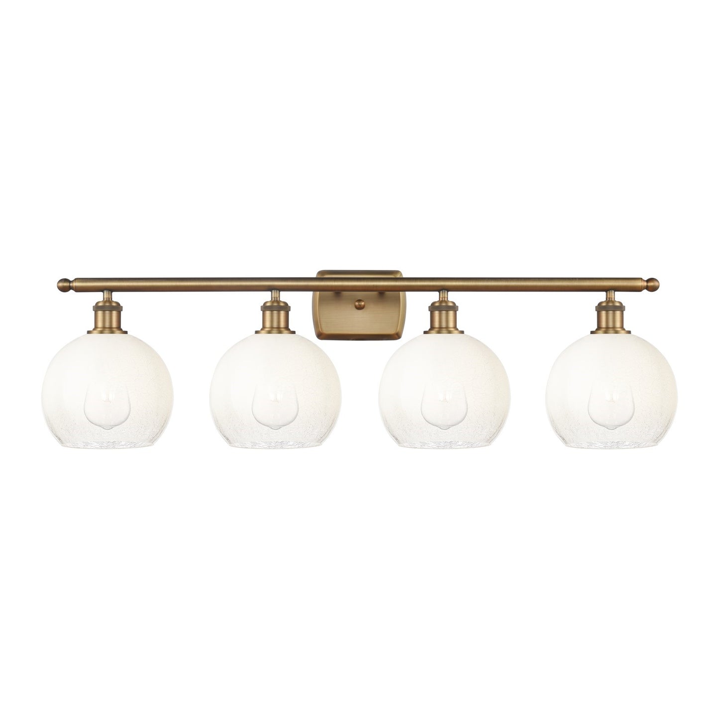 Innovations Brookhaven Globe 38in 4-Light Bath Vanity Light | Industrial Brushed Brass and Opal Glass | Bathroom Vanity | 37.88 | Model 516-4W-BB-G483-8OP