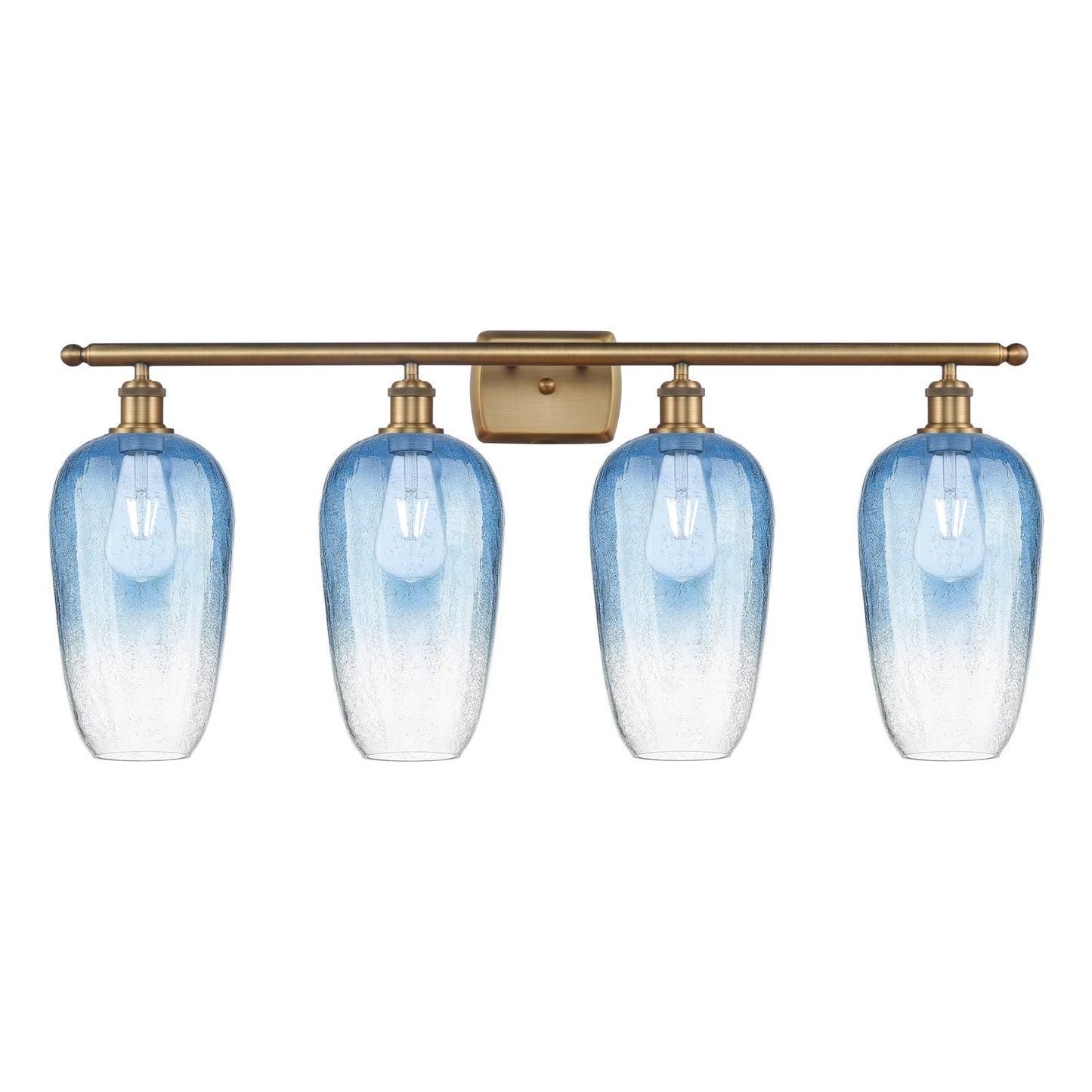 Innovations Brookhaven Flute 37in 4-Light Bath Vanity | Industrial Brushed Brass and Sapphire Blue Glass | Bathroom Vanity | Model 516-4W-BB-G484-7SB