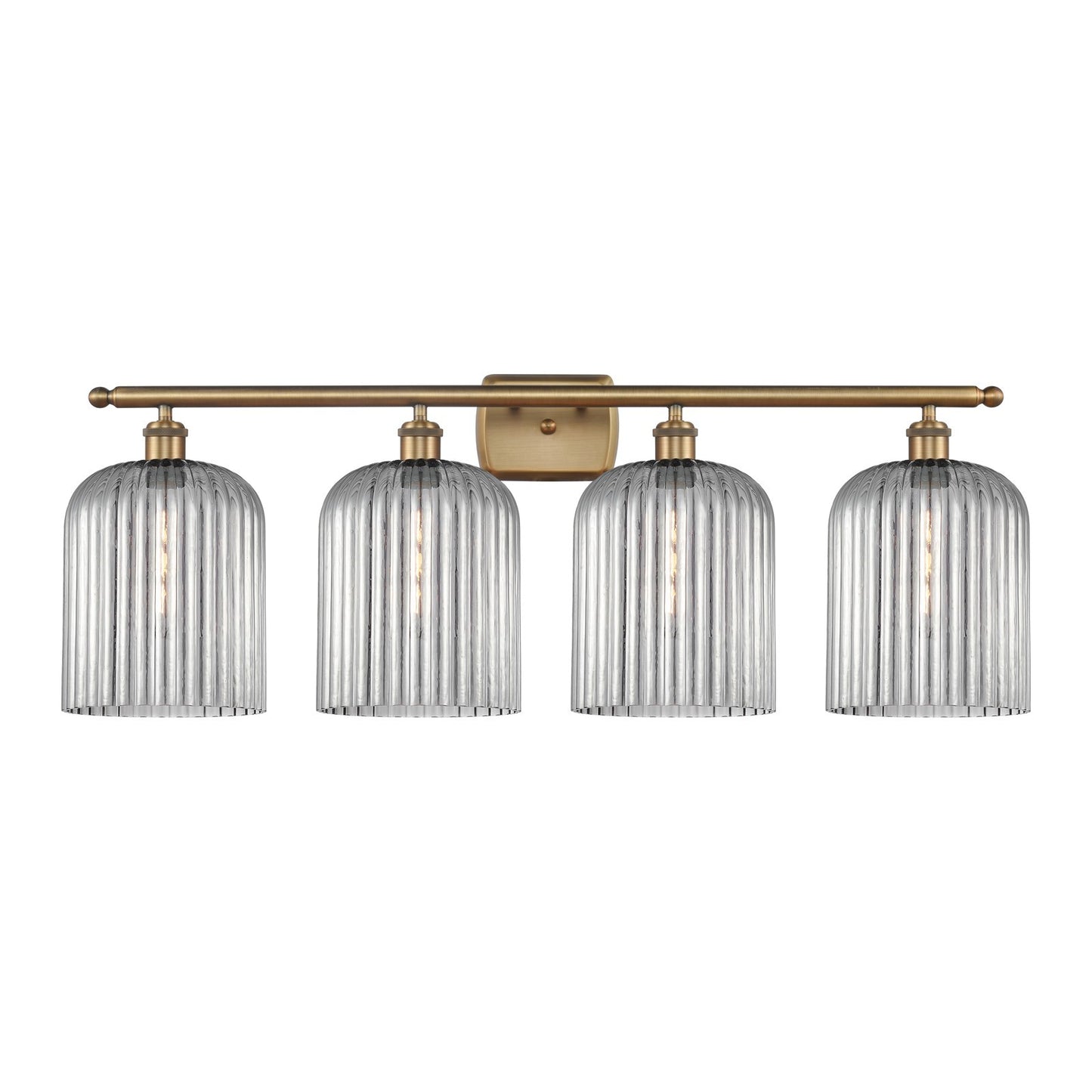 Innovations Bridal Veil 35in 4-Light Bath Vanity | Art Nouveau Brushed Brass and Light Smoke Ribbed Glass | Bathroom Vanity & | Model 516-4W-BB-G559-8SM