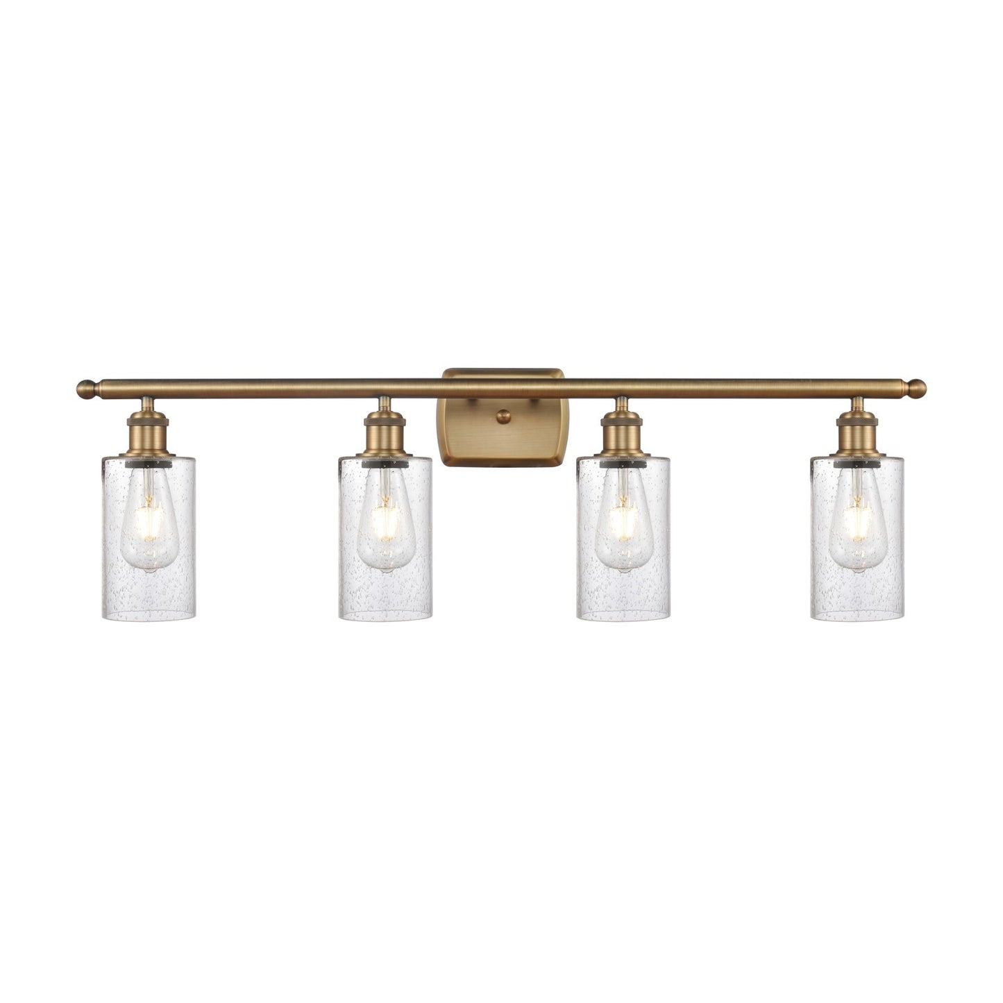 Innovations Clymer 34in 4-Light Bath Vanity Light | Art Nouveau Brushed Brass Steel and Seedy Glass | Bathroom Vanity | 34 x 10 x 6 | Model 516-4W-BB-G804