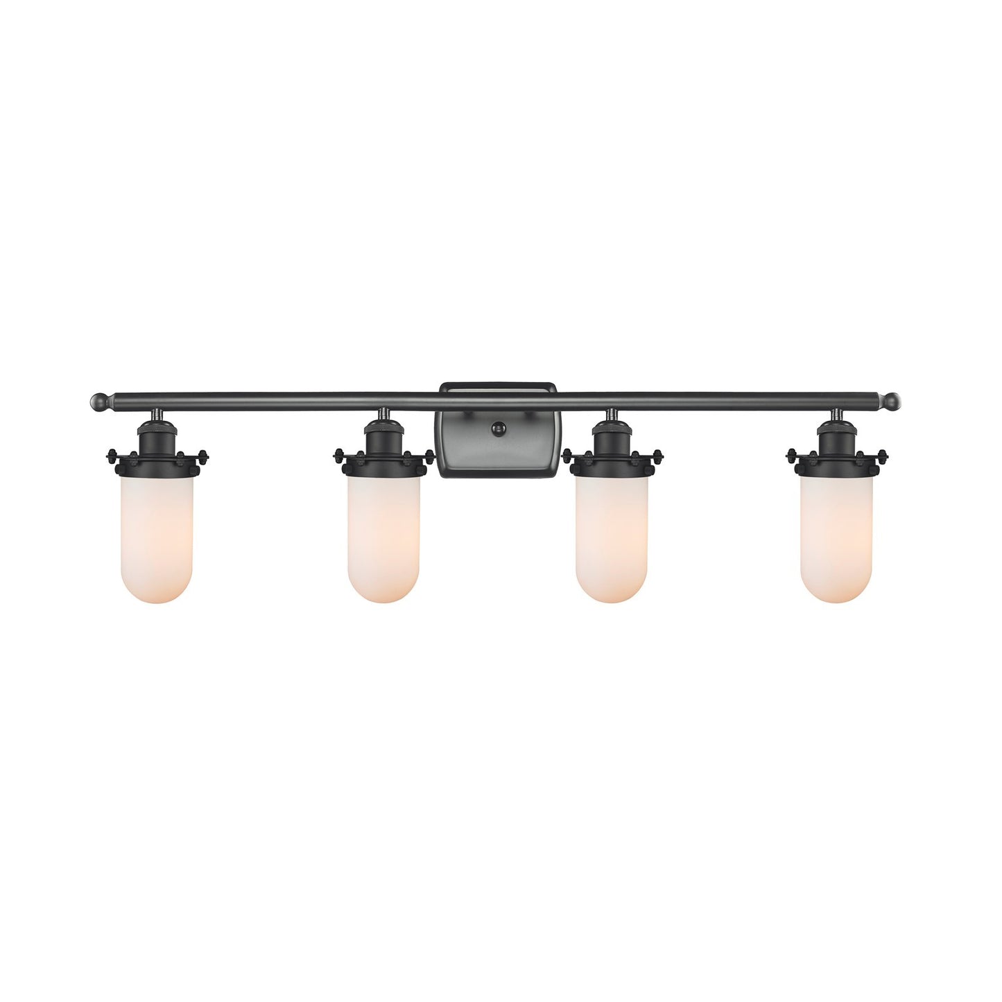 Innovations Kingsbury 34in 4-Light Bath Vanity Light | Industrial Matte Black Steel and Matte White Frosted Glass | Bathroom | Model 516-4W-BK-CE231-W-LED
