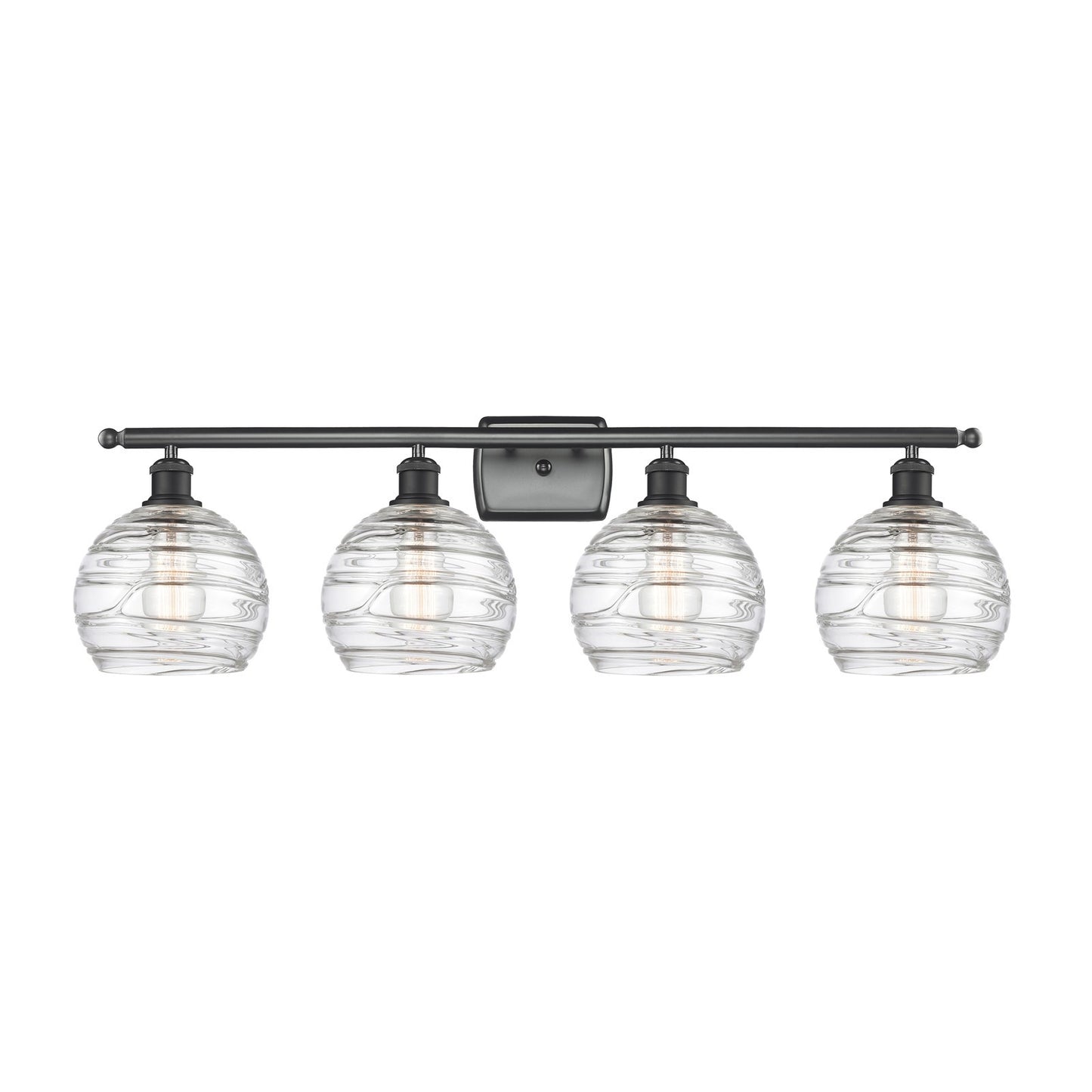 Innovations Athens Deco Swirl 38in 4-Light Bath Vanity | Industrial Matte Black Steel and Clear Deco Swirl Glass | Bathroom | Model 516-4W-BK-G1213-8CL