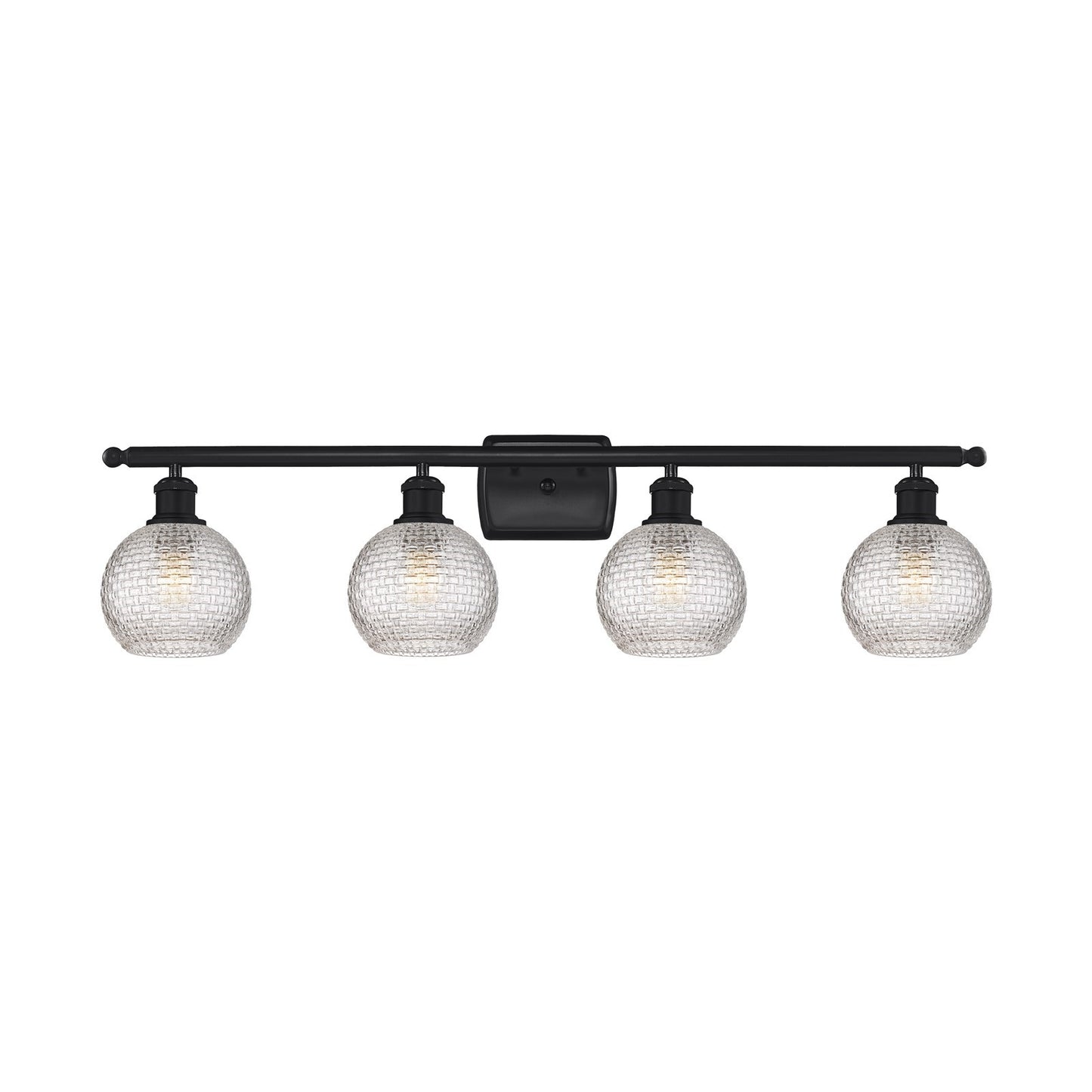 Innovations Athens 36in 4-Light Bath Vanity Light | Modern Farmhouse Matte Black Steel and Clear Basket Weave Glass | Bathroom | Model 516-4W-BK-G122C-6CL