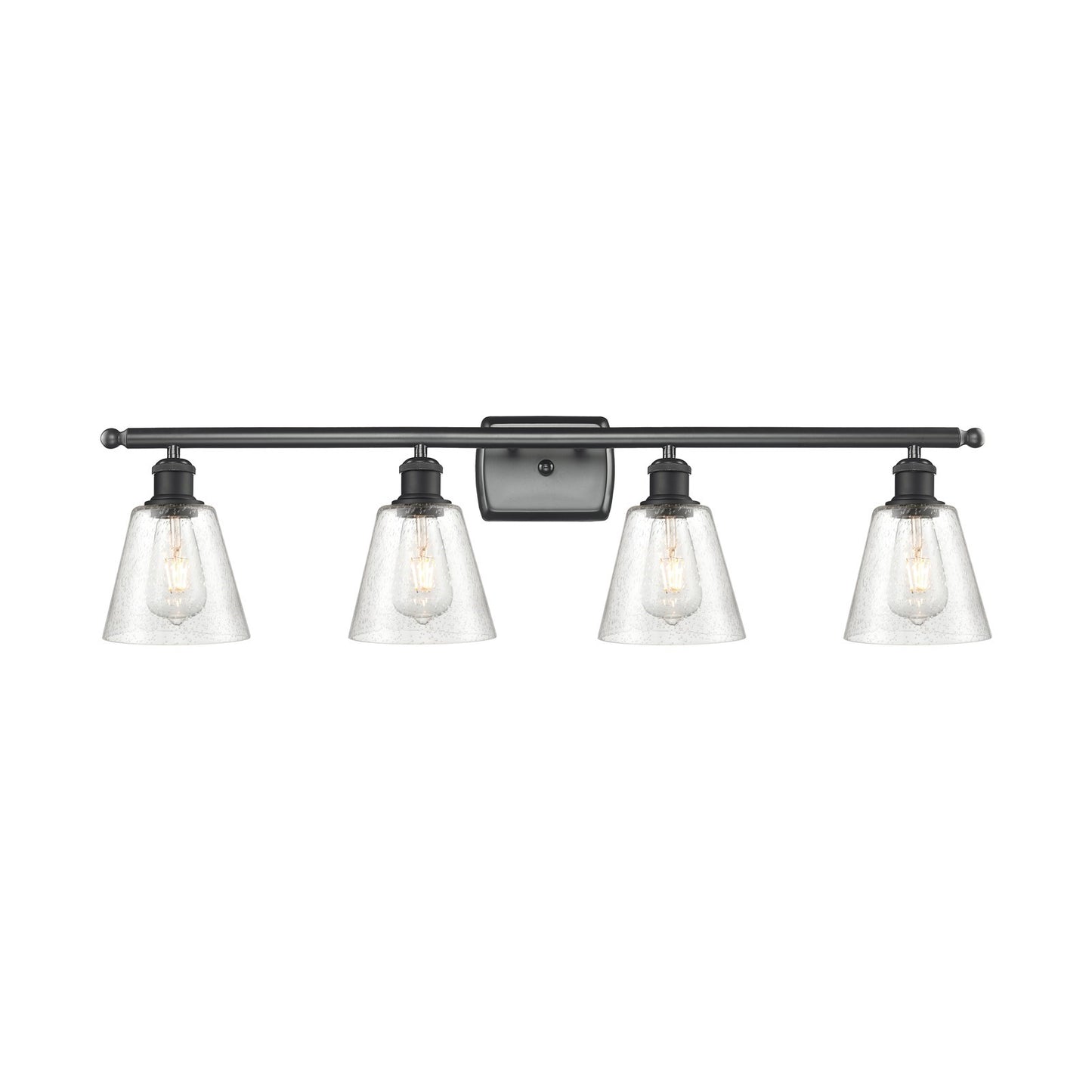 Innovations Caton 36in 4-Light Bath Vanity Light | Industrial Matte Black Steel and Frosted Glass | Bathroom Vanity | 36 x 9.5 x | Model 516-4W-BK-G454