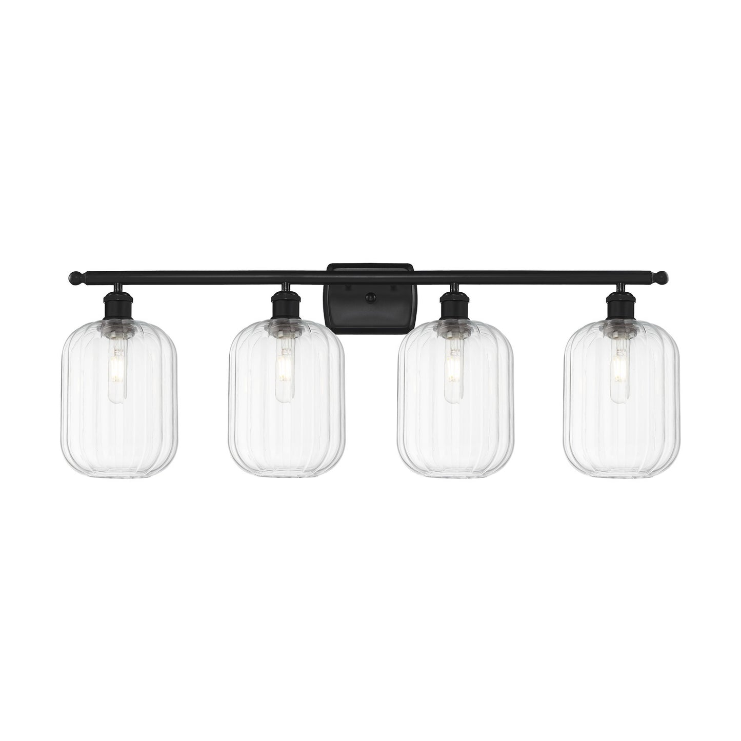 Innovations Preston Cylinder 37in 4-Light Bath Vanity | Industrial Matte Black Steel and Clear Glass | Bathroom Vanity & Powder | Model 516-4W-BK-G460-7CL