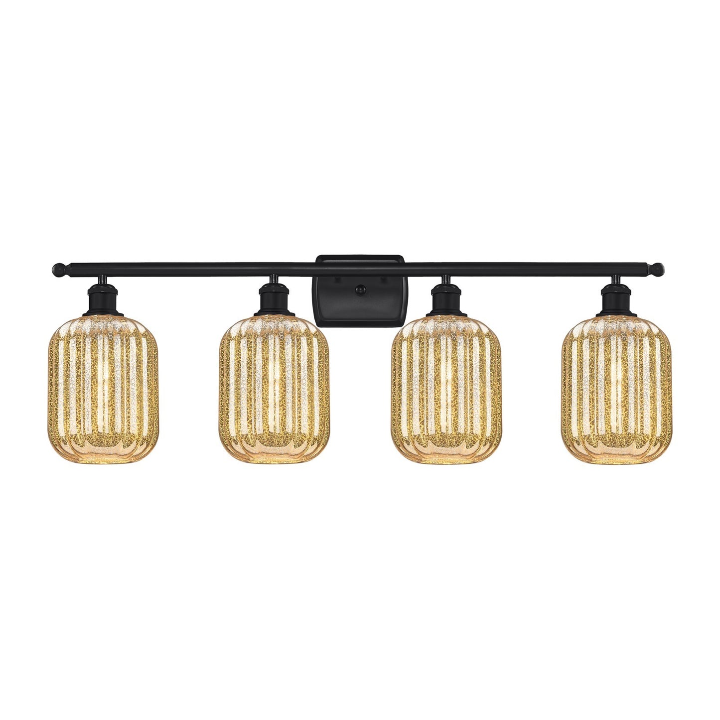 Innovations Preston Cylinder 37in 4-Light Bath Vanity | Industrial Matte Black Steel and Mercury Glass | Bathroom Vanity | Model 516-4W-BK-G460-7ME