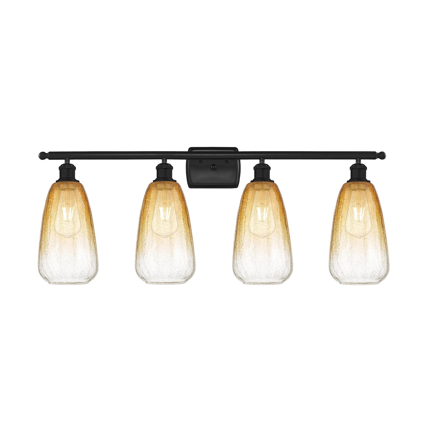 Innovations Brookhaven Almond 36in 4-Light Bath Vanity Light | Industrial Matte Black Steel and Amber Glass | Bathroom Vanity | Model 516-4W-BK-G480-6AM