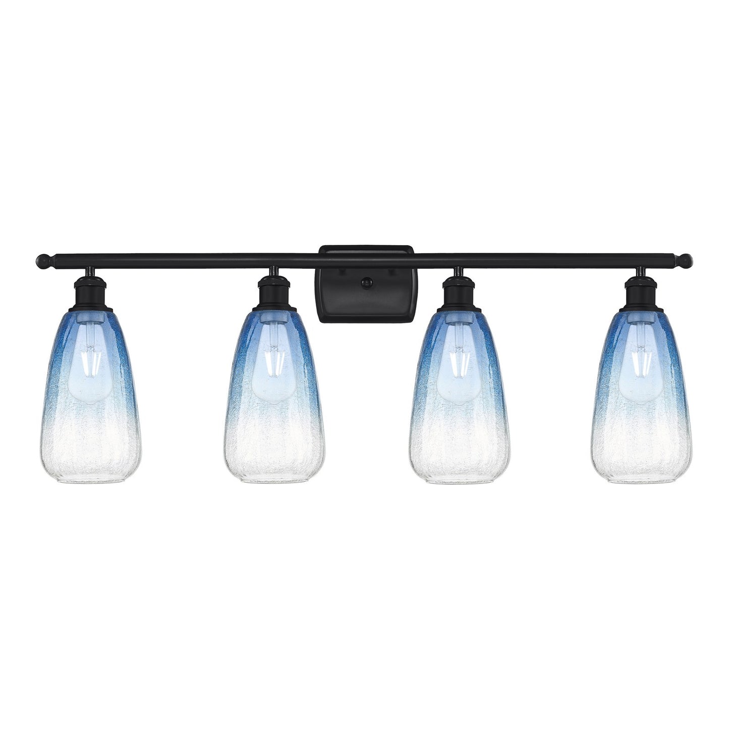 Innovations Brookhaven Almond 36in 4-Light Bath Vanity | Industrial Matte Black Steel and Sapphire Blue Glass | Bathroom Vanity | Model 516-4W-BK-G480-6SB