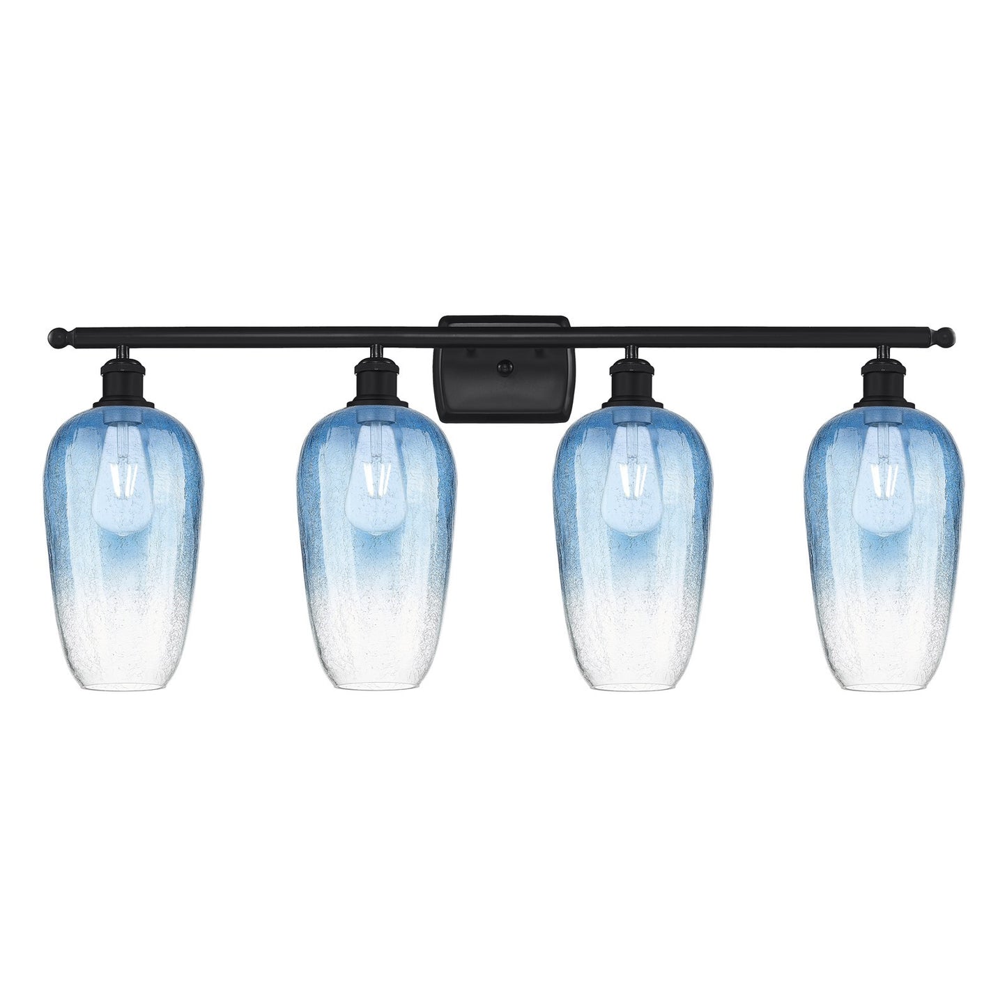 Innovations Brookhaven Flute 37in 4-Light Bath Vanity | Industrial Matte Black Steel and Sapphire Blue Glass | Bathroom & | Model 516-4W-BK-G484-7SB