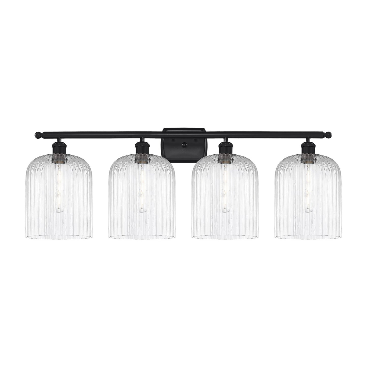 Innovations Bridal Veil 35in 4-Light Bath Vanity Light | Art Nouveau Industrial Matte Black Steel and Clear Ribbed Glass | Model 516-4W-BK-G559-8CL