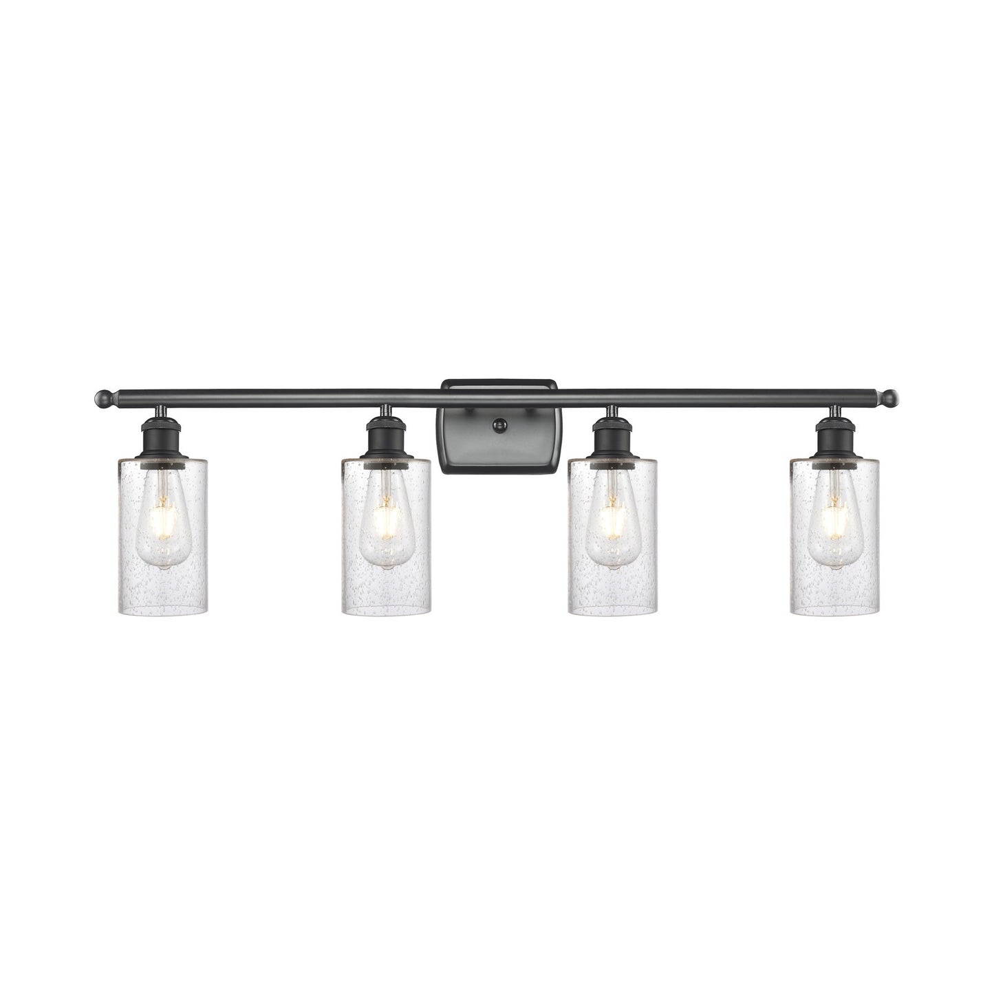 Innovations Clymer 34in 4-Light Bath Vanity Light | Art Nouveau Matte Black Steel and Seedy Glass | Bathroom Vanity | 33.88 x 9.88 | Model 516-4W-BK-G804