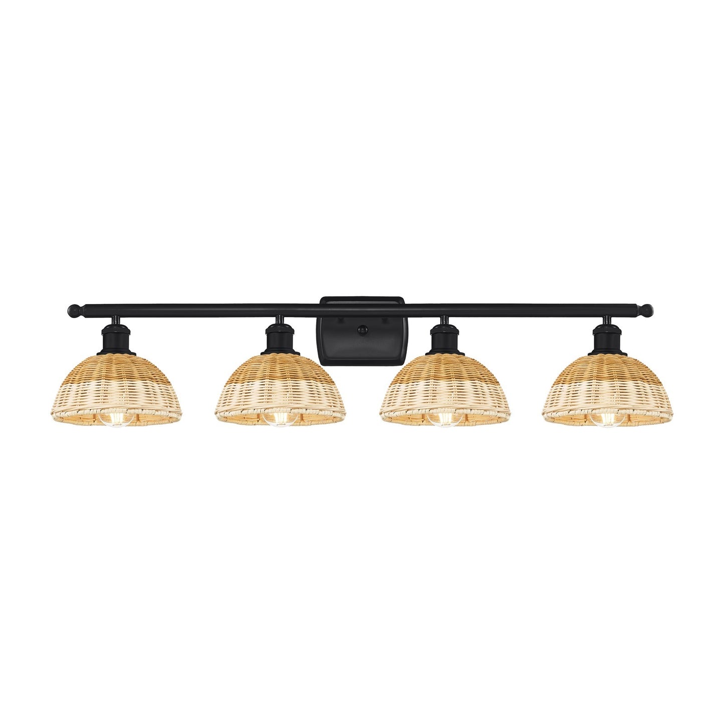 Innovations Lighting Bristol Natural II 38in 4-Light Bath Vanity Light | Industrial Matte Black Steel and Natural Fiber | Model 516-4W-BK-NBD2-75-NAT