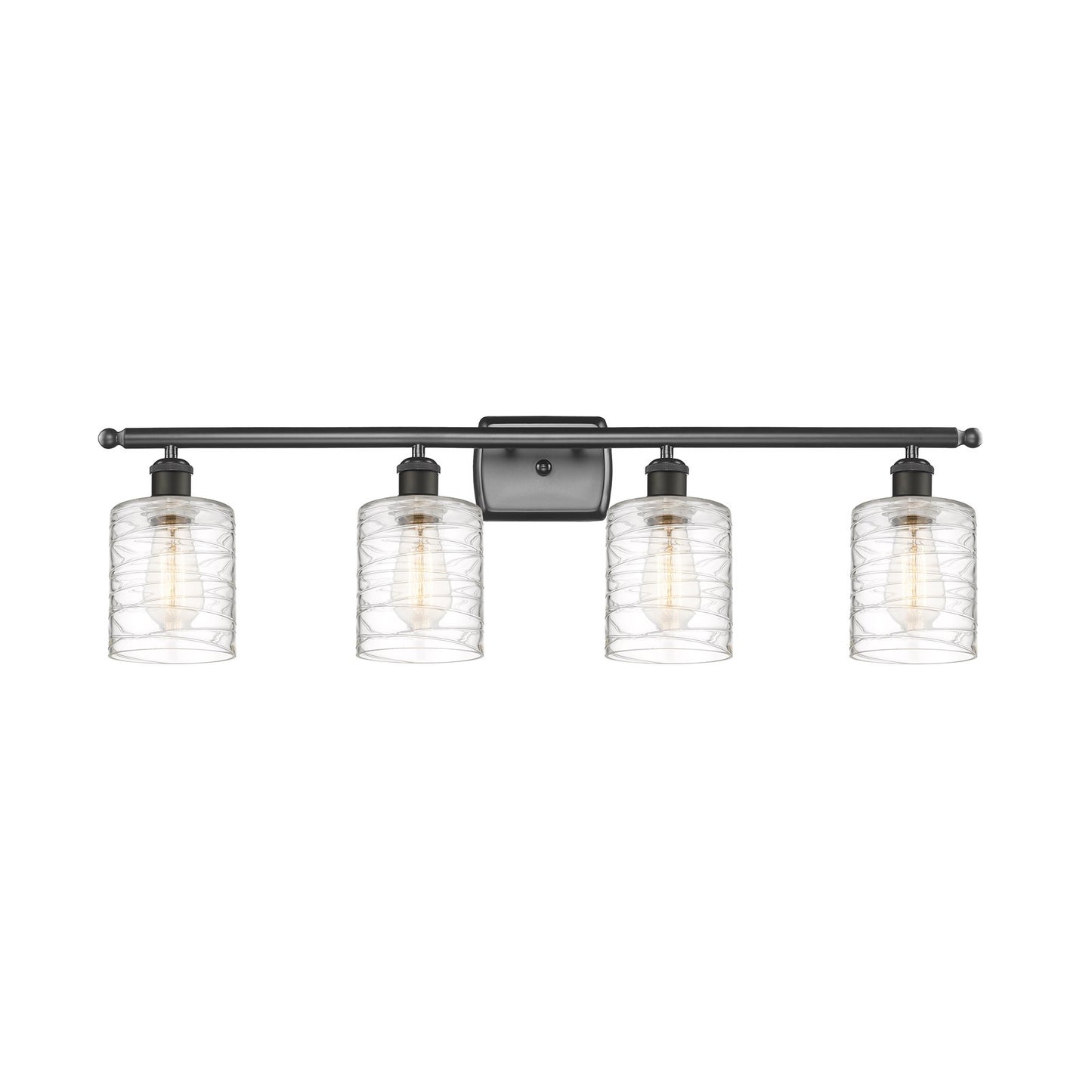 Innovations Cobbleskill 35in 4-Light Bath Vanity | Industrial Oil Rubbed Bronze Steel and Deco Swirl Glass | Bathroom & Powder | Model 516-4W-OB-G1113-LED