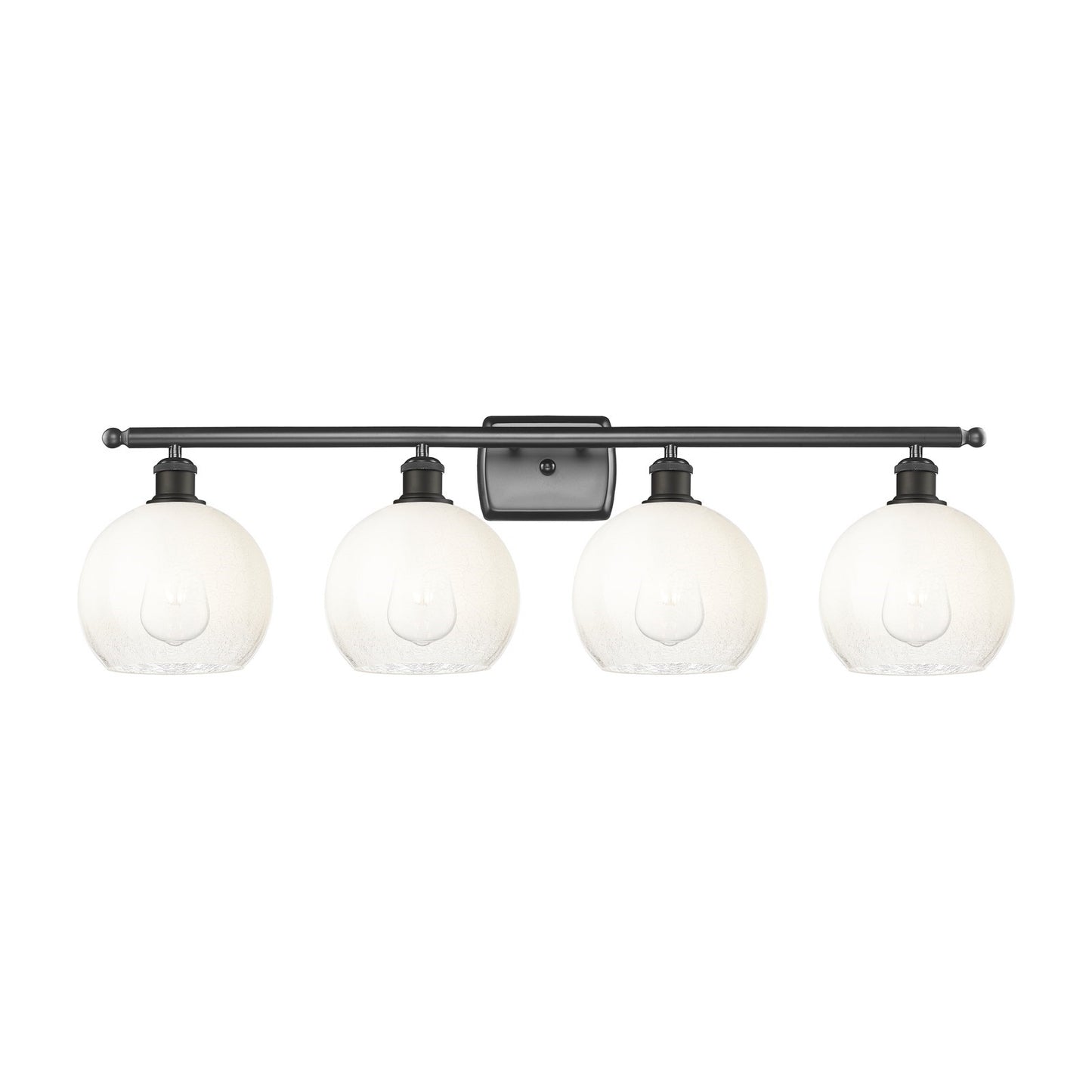 Innovations Brookhaven Globe 38in 4-Light Bath Vanity Light | Industrial Oil Rubbed Bronze Steel and Opal Glass | Bathroom | Model 516-4W-OB-G483-8OP