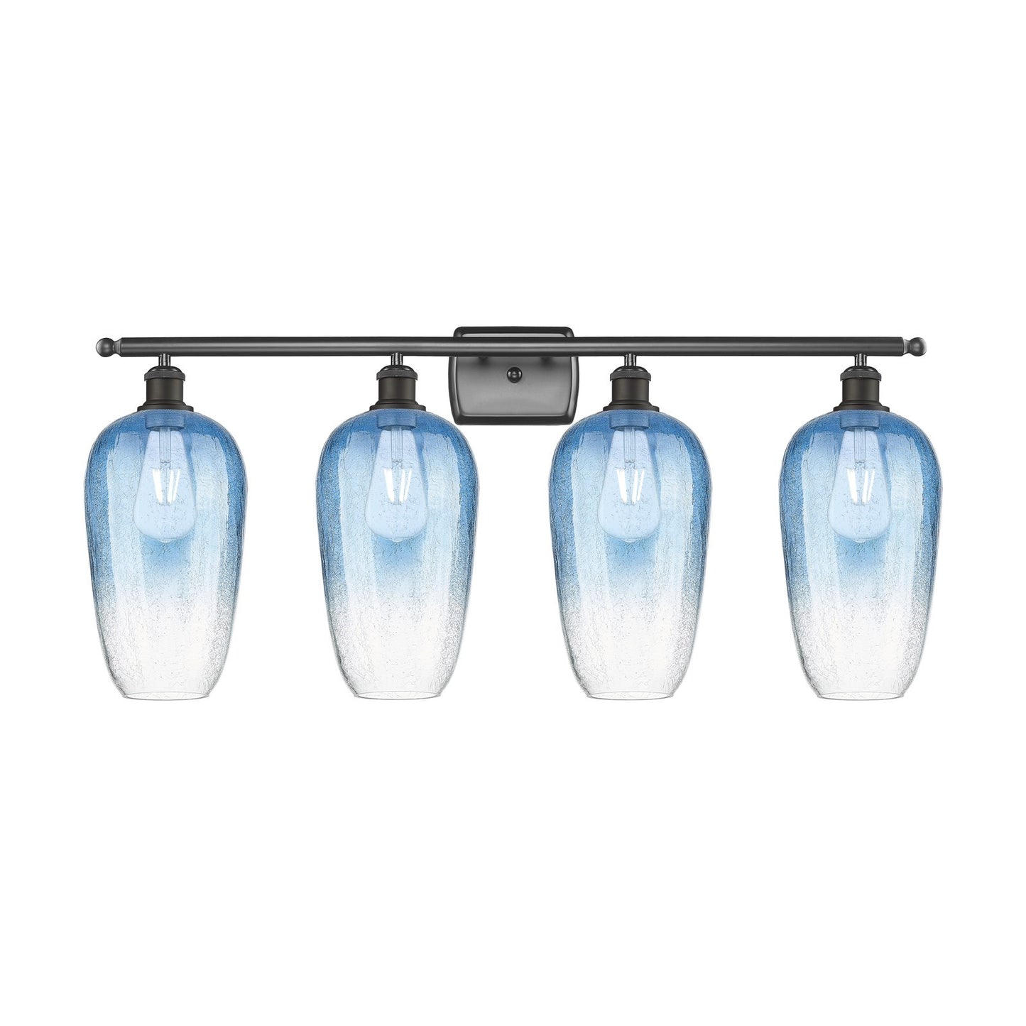 Innovations Brookhaven Flute 37in 4-Light Bath Vanity Light | Industrial Oil Rubbed Bronze Steel and Sapphire Blue Glass | Model 516-4W-OB-G484-7SB