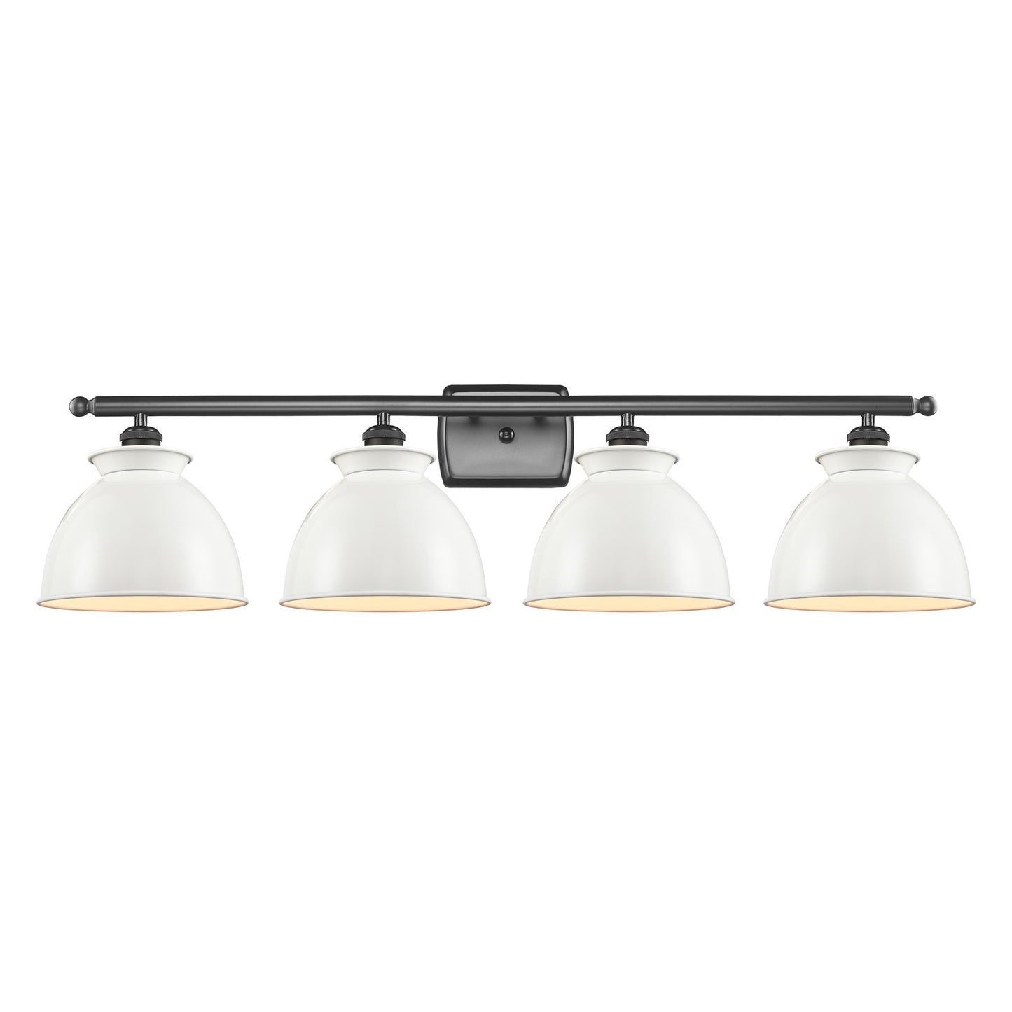 Innovations Adirondack 38in 4-Light Bath Vanity Light | Industrial Oil Rubbed Bronze Steel and Glossy White Metal Shade | Model 516-4W-OB-M14-W-LED