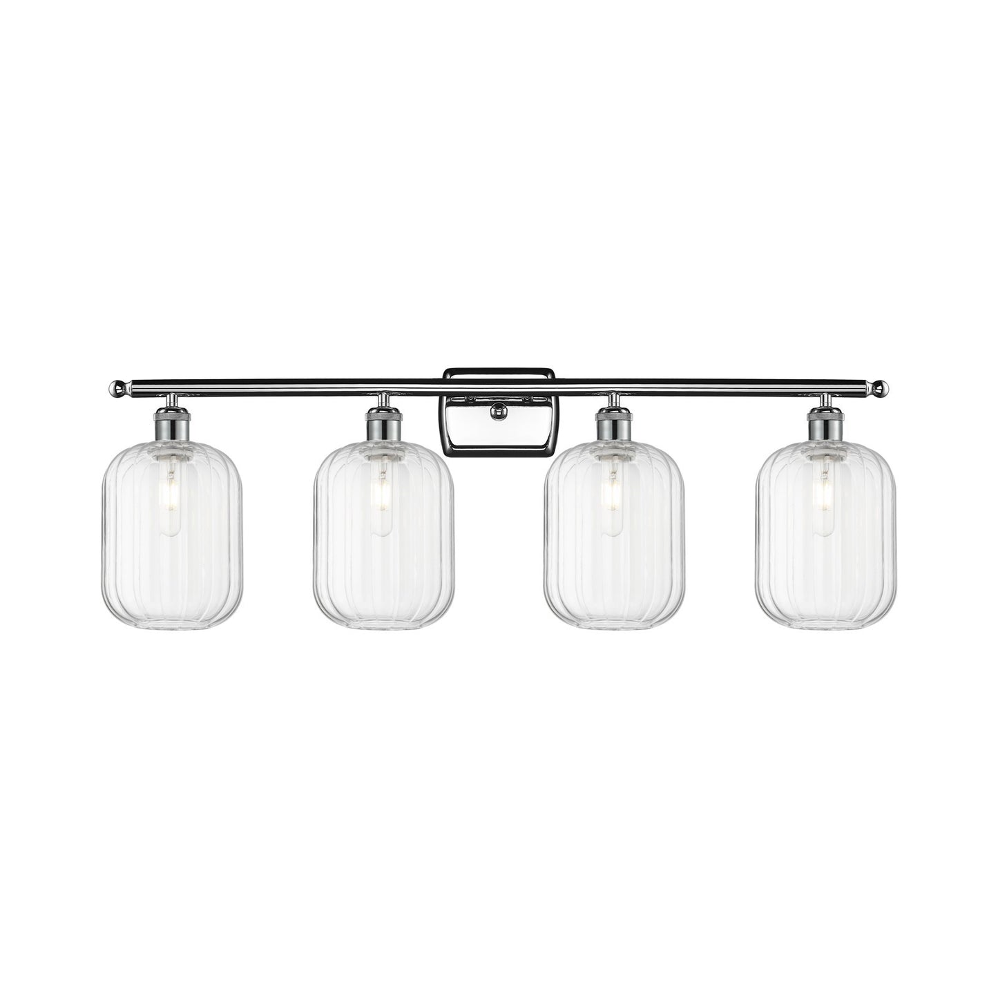 Innovations Preston Cylinder 37in 4-Light Bath Vanity Light | Industrial Polished Chrome Steel and Clear Glass | Bathroom | Model 516-4W-PC-G460-7CL