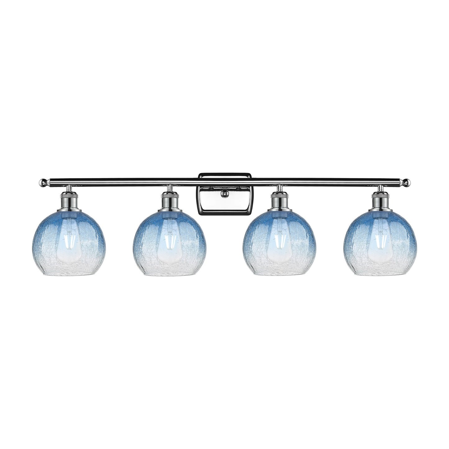 Innovations Brookhaven Globe 38in 4-Light Bath Vanity Light | Industrial Polished Chrome and Sapphire Blue Glass | Bathroom | Model 516-4W-PC-G483-8SB